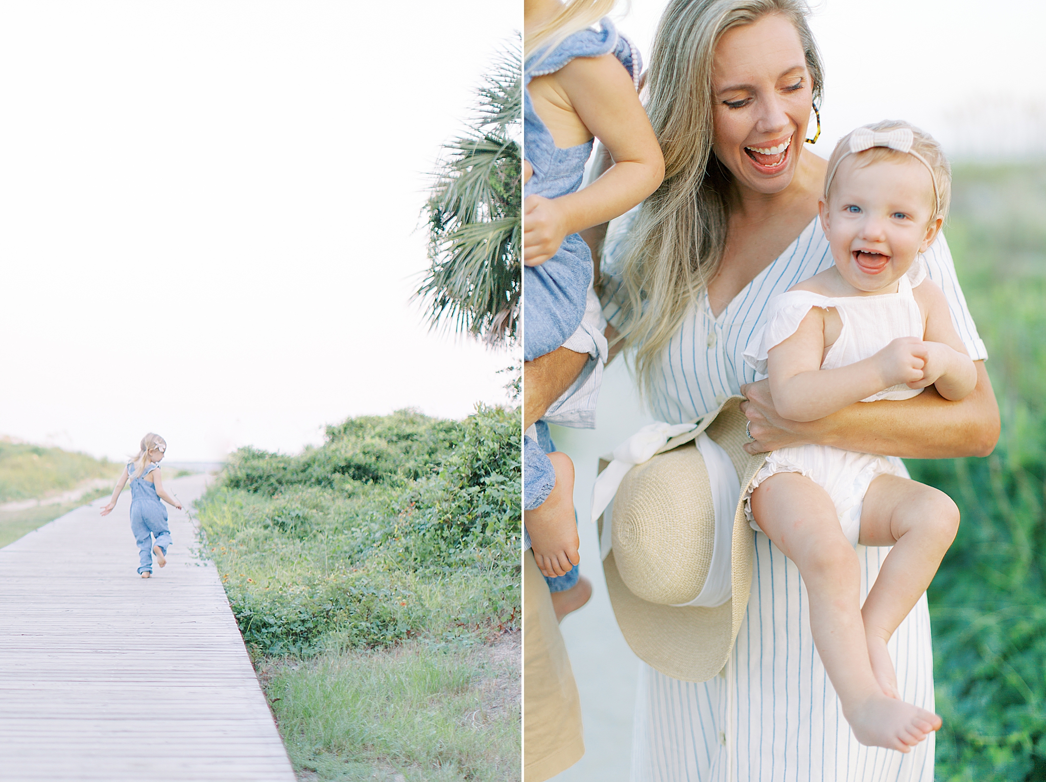 family walks down to Sullivans Island during Charleston family photos