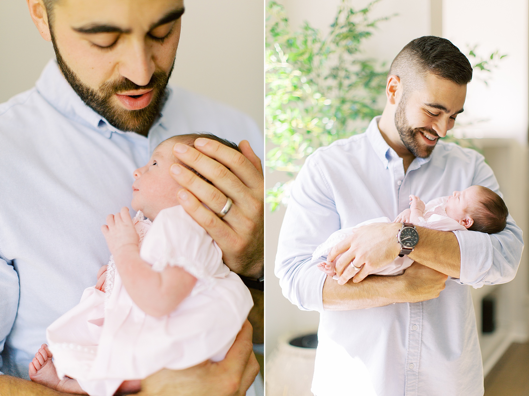 dad holds daughter during Charlotte NC newborn photos