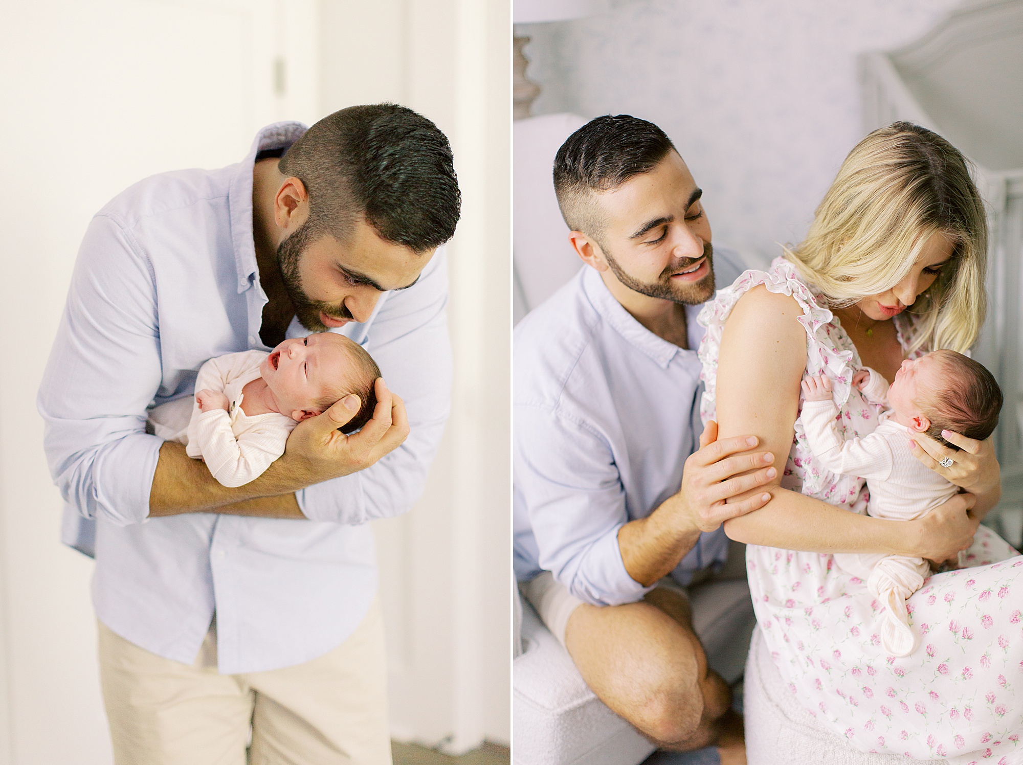 dad holds daughter and wife during newborn session