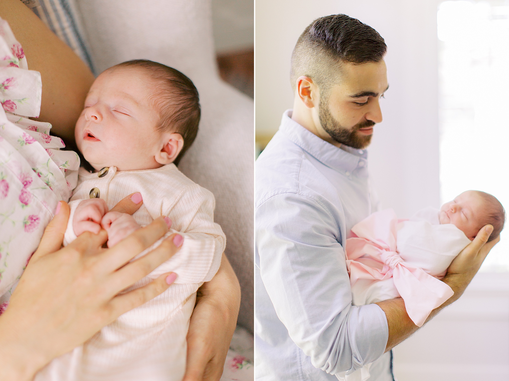 parents look at newborn baby girl during lifestyle newborn session