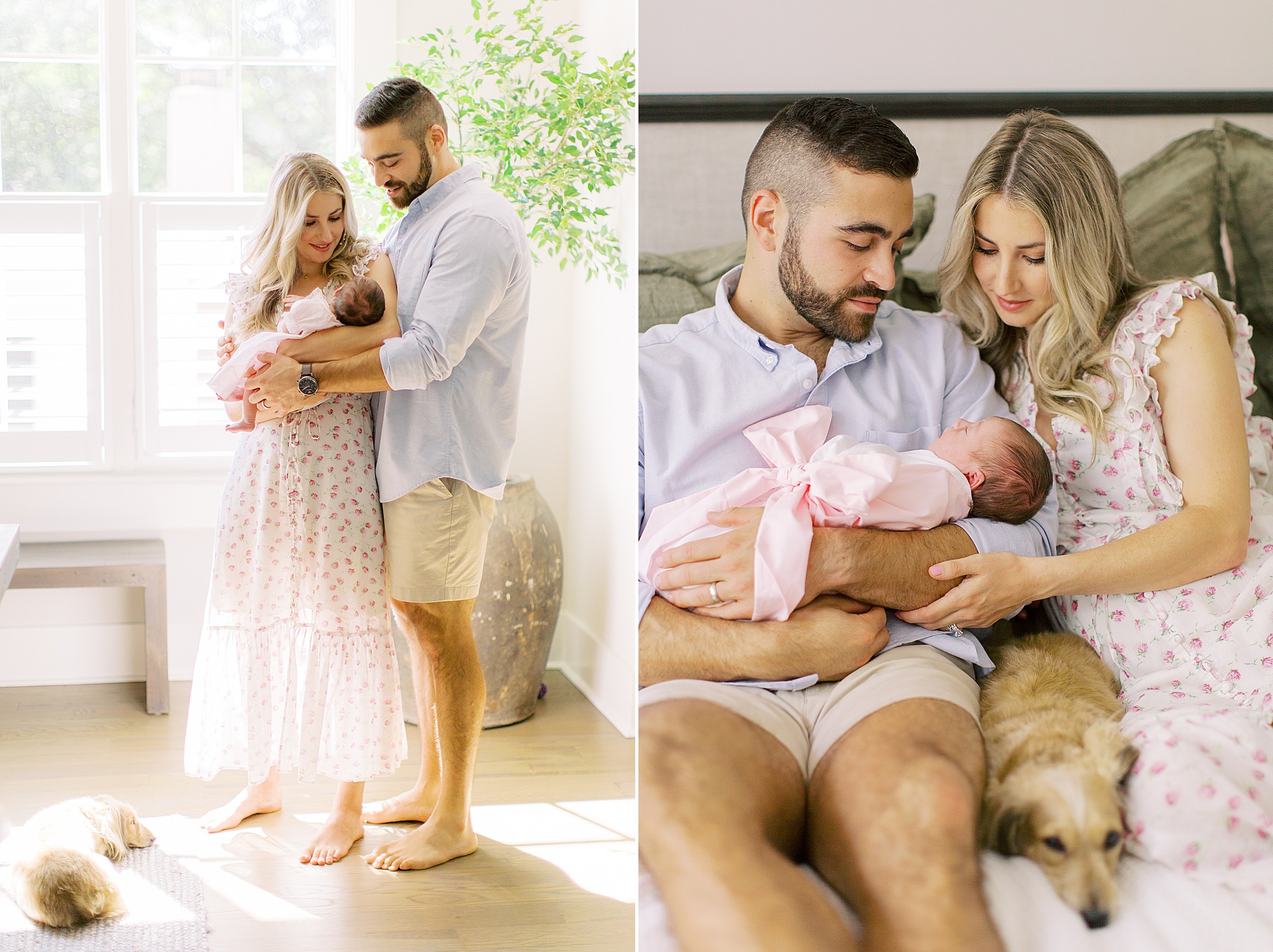 family of three snuggles during Charlotte NC newborn photos