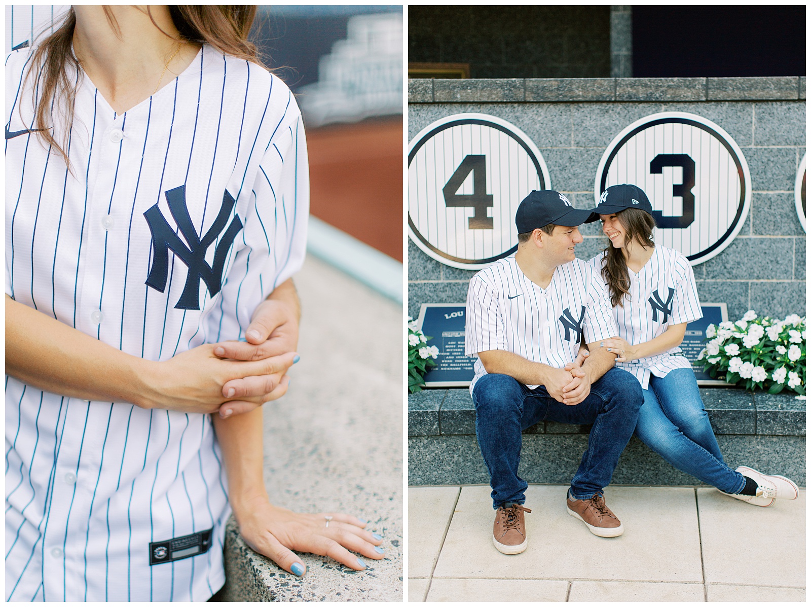 engagement photos in Monument Park for Yankees fans 