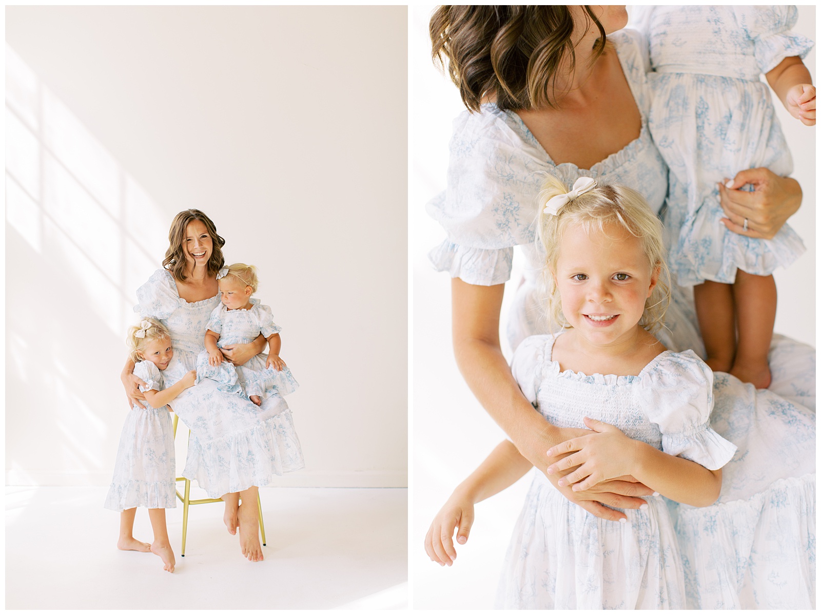 mom holds two girls during branding photos in Charlotte NC