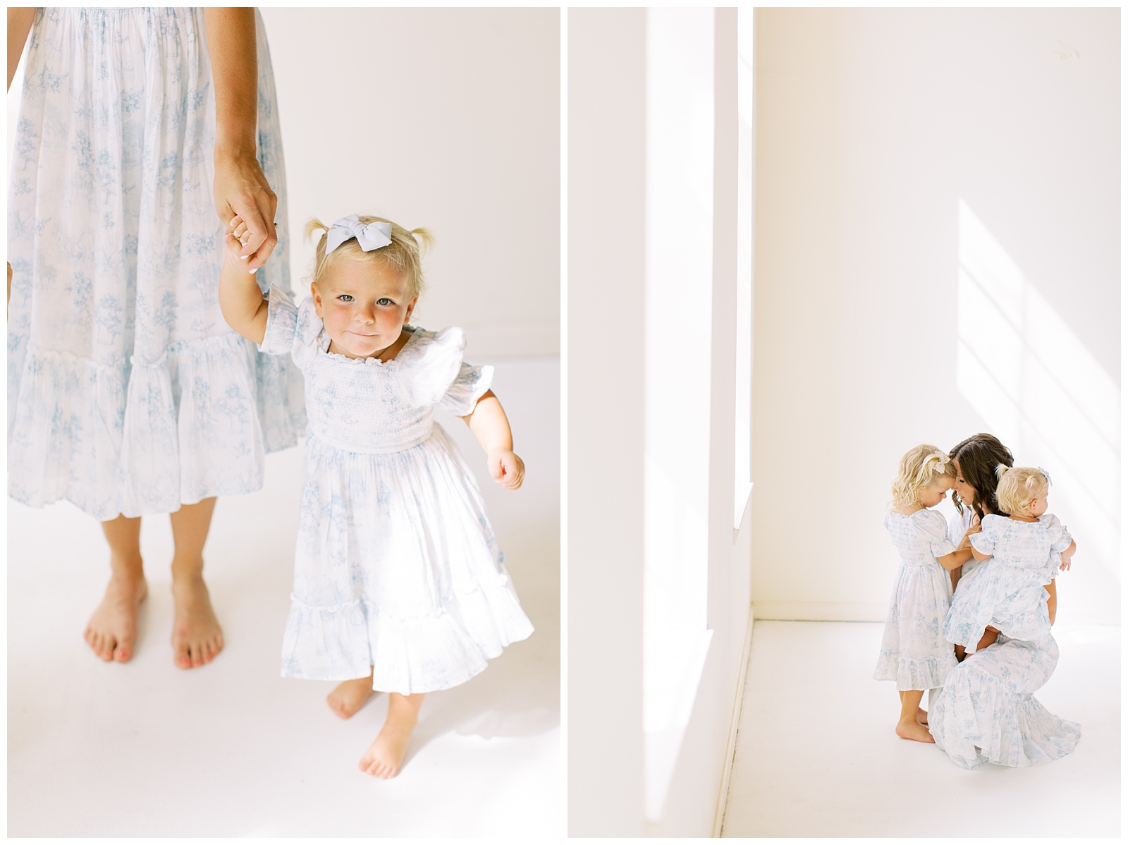 mom plays with daughters during branding photos