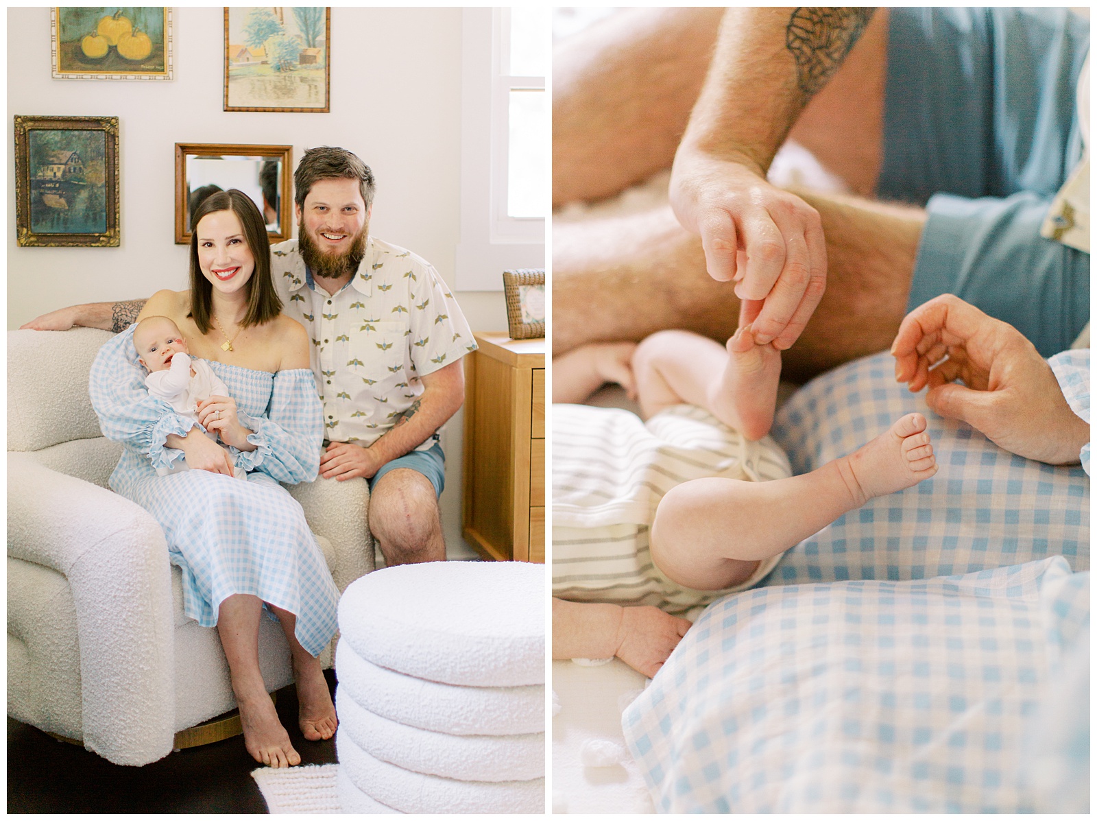 parents hold son in nursery during lifestyle newborn session in Charlotte home