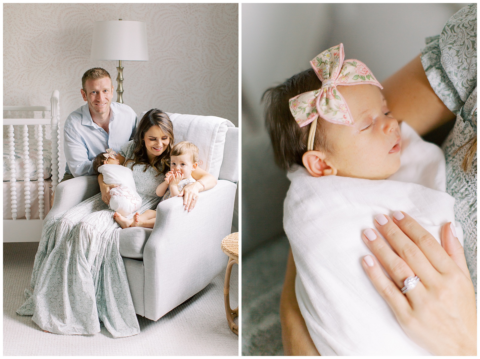 mom rocks son and daughter during newborn session at home 