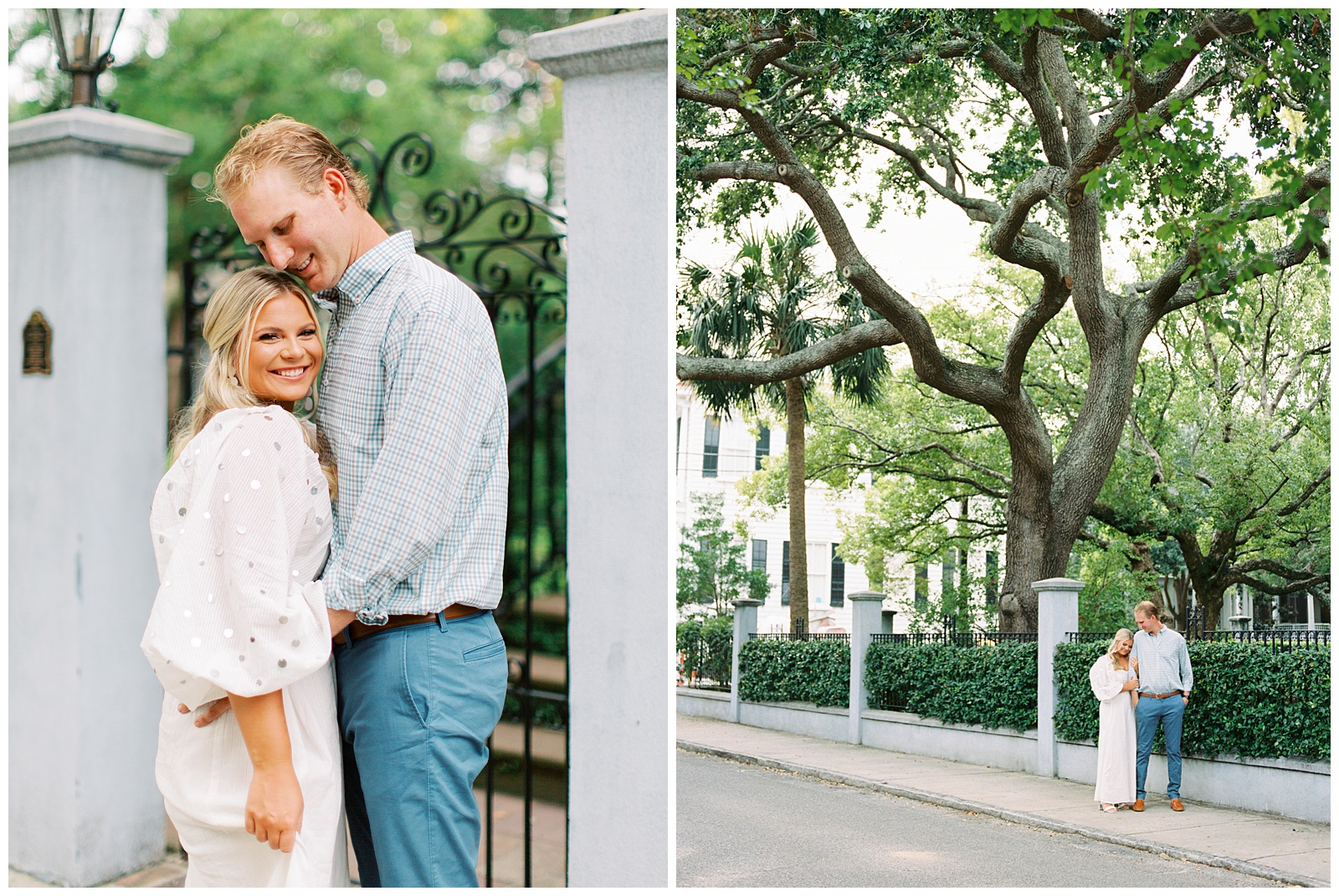 downtown Charleston SC engagement session along wrought iron fence