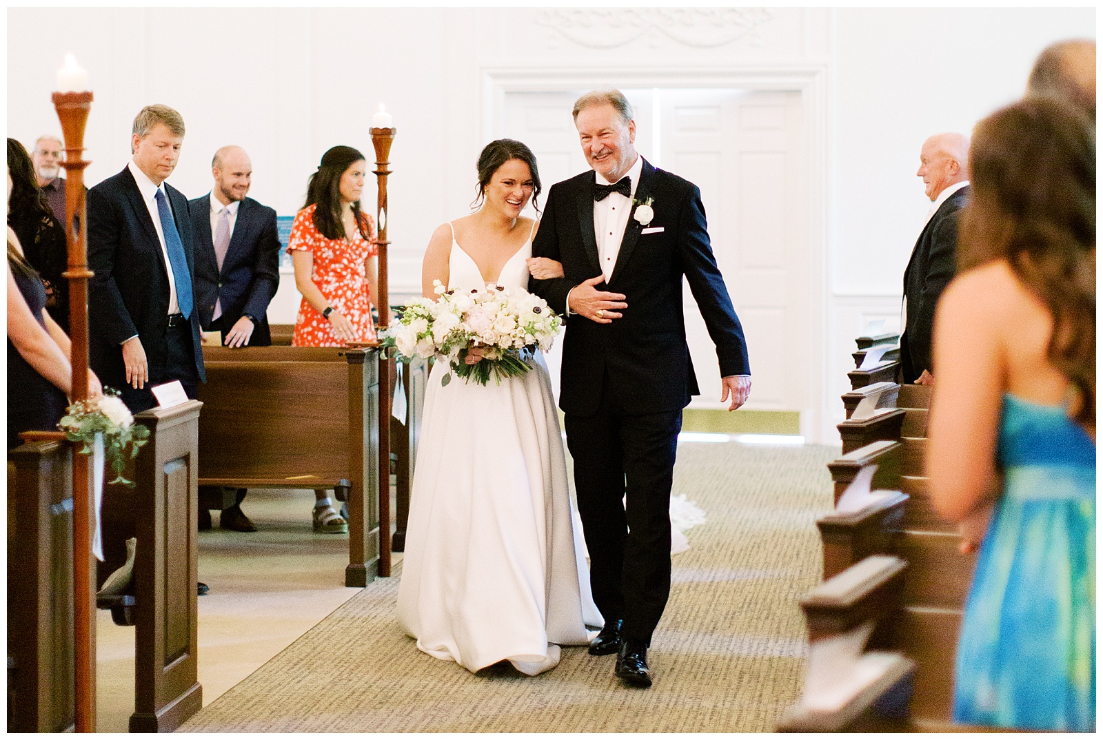 dad walks bride down aisle during traditional wedding ceremony in Charlotte NC