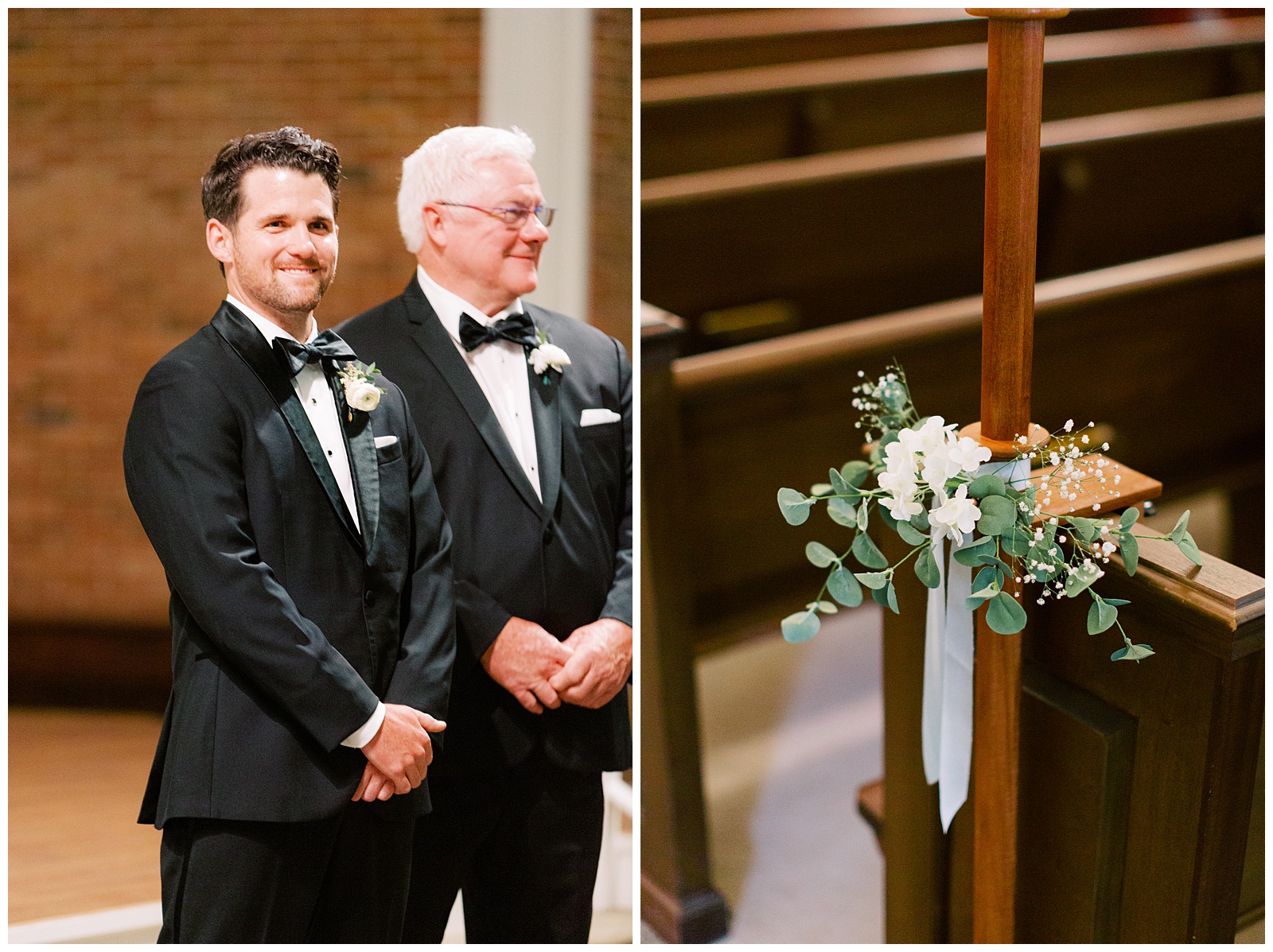 groom watches bride walk down aisle for traditional wedding ceremony in Charlotte NC