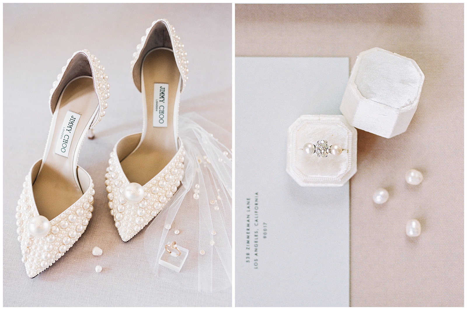 Jimmy Choo pearled shoes for bride on classic wedding day