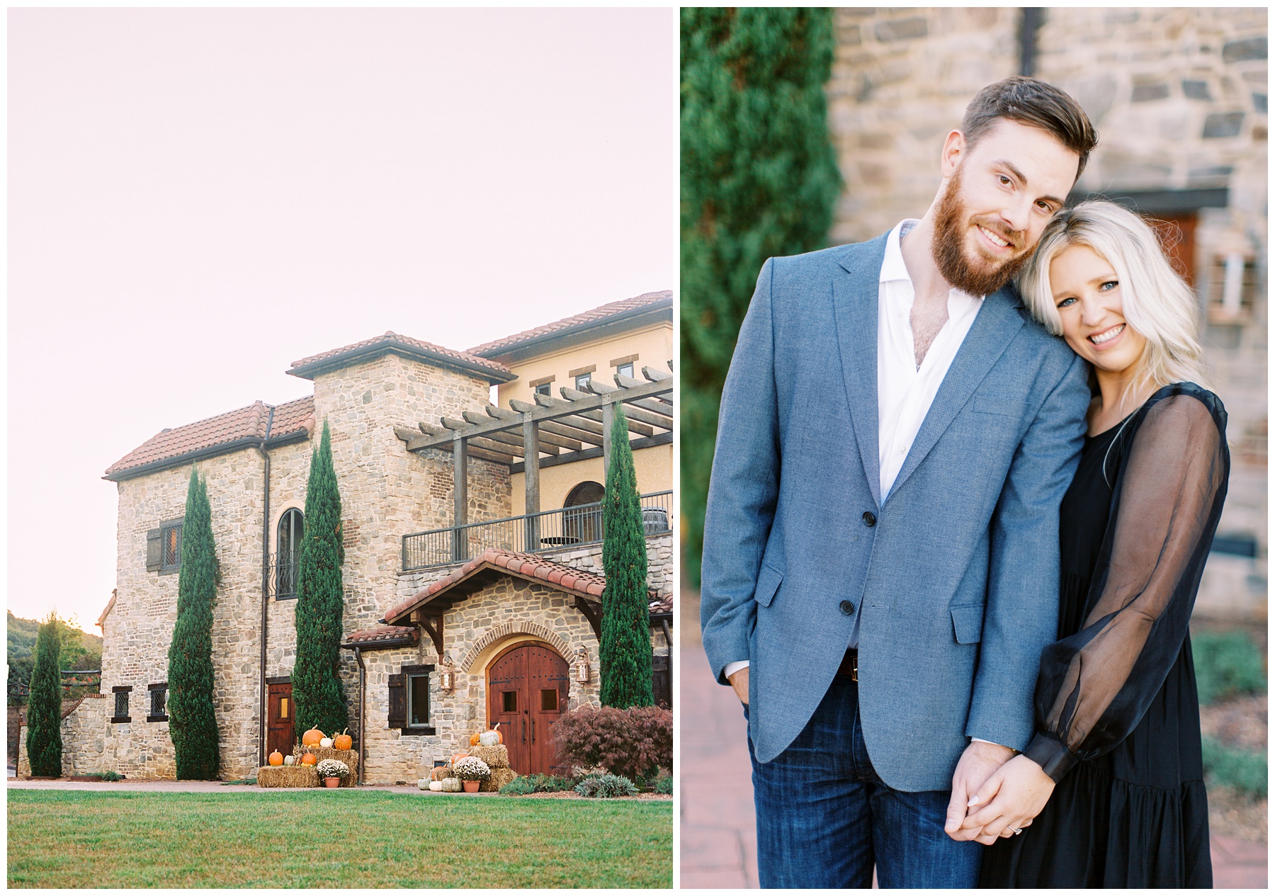 romantic fall Raffaldini Vineyards engagement session with couple holding hands