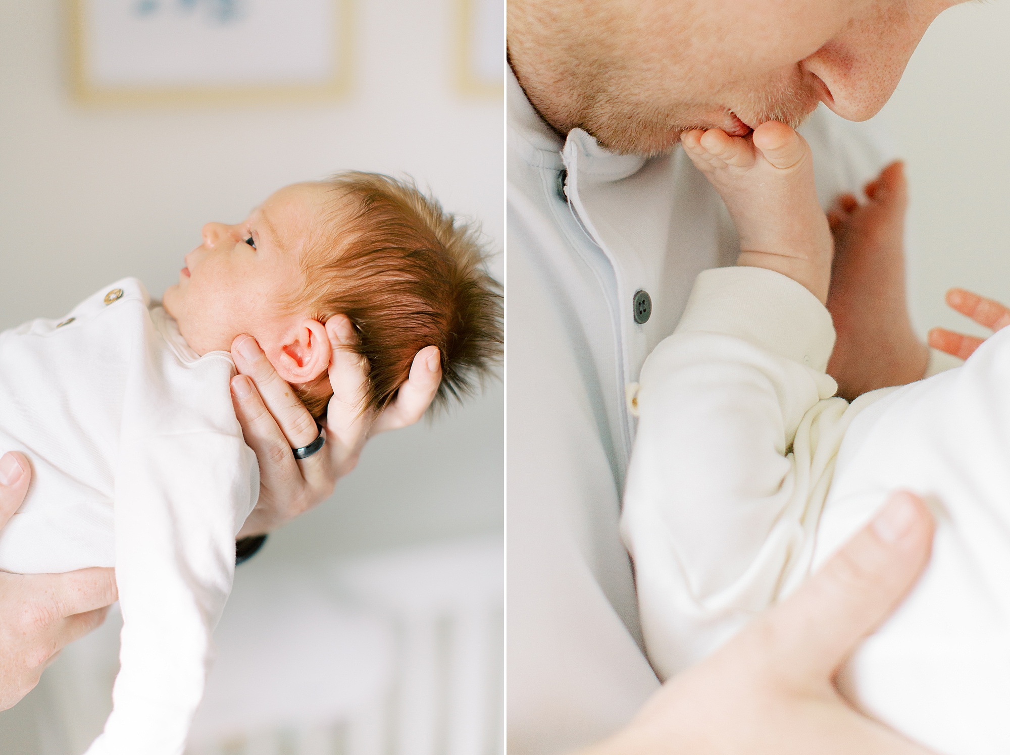 dad holds son during newborn portraits at home