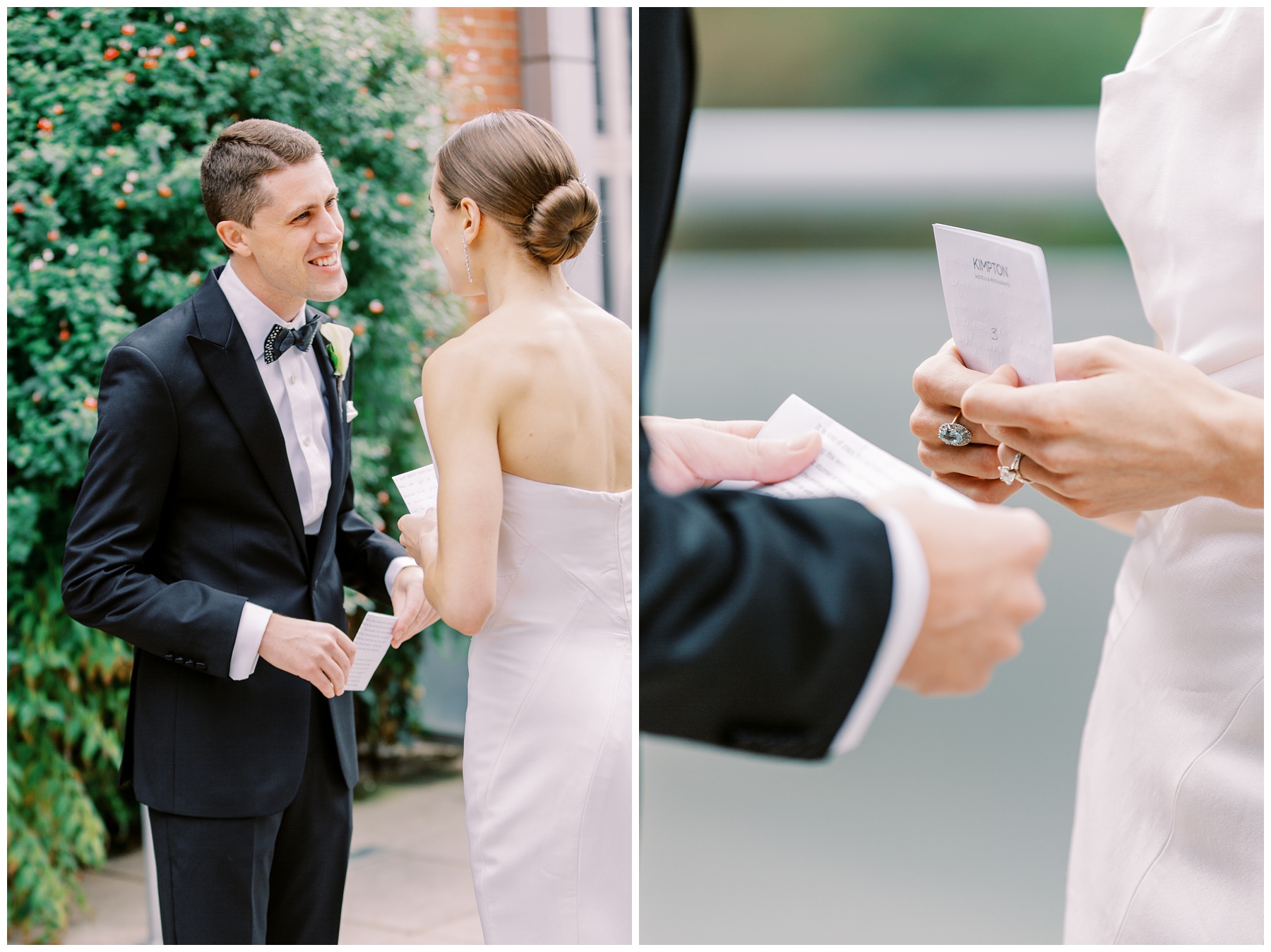 groom reads vows to bride during first look in Charlotte NC