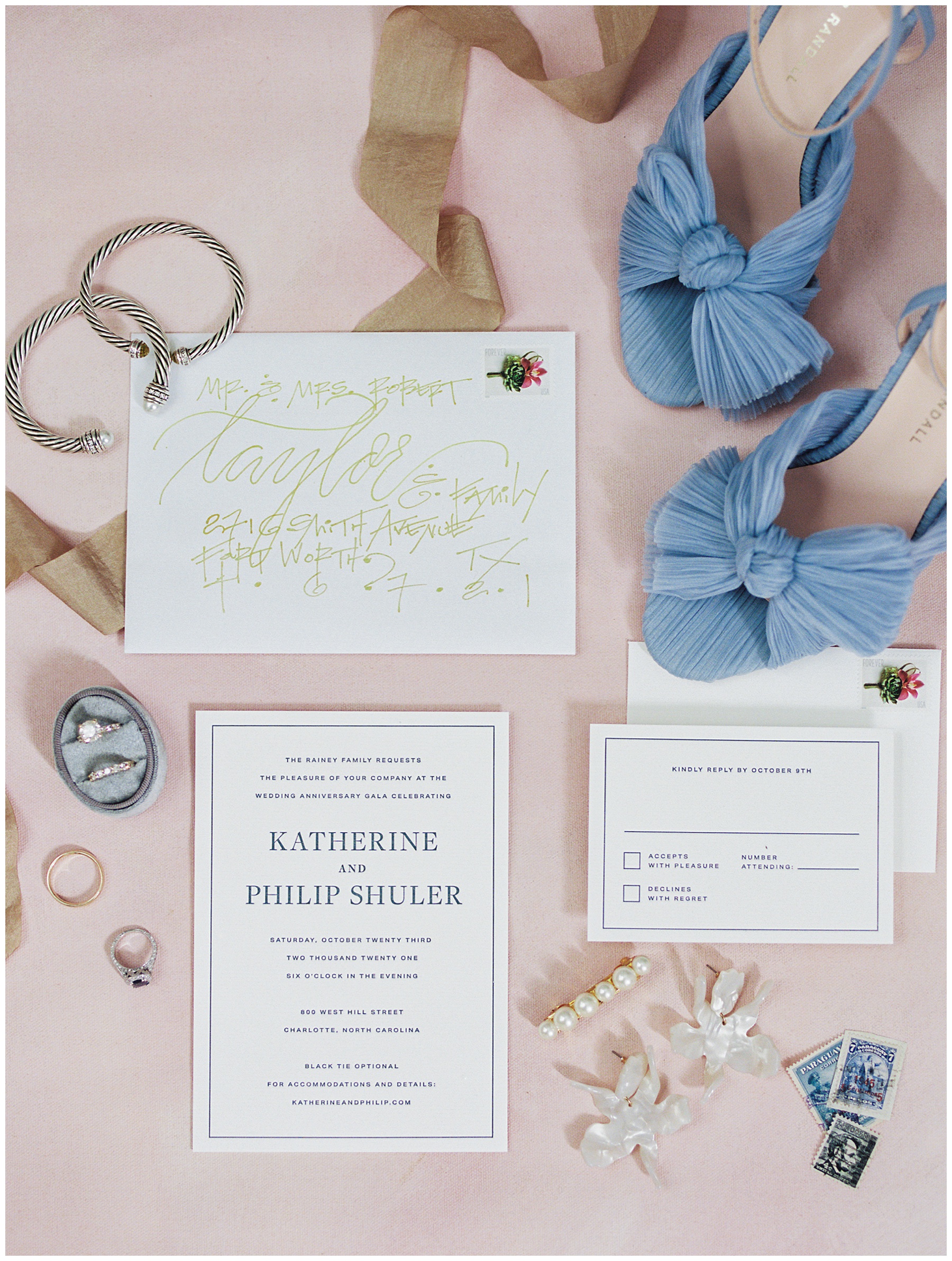 invitation suite with navy and gold details for classic The Terrace at Cedar Hill wedding reception 