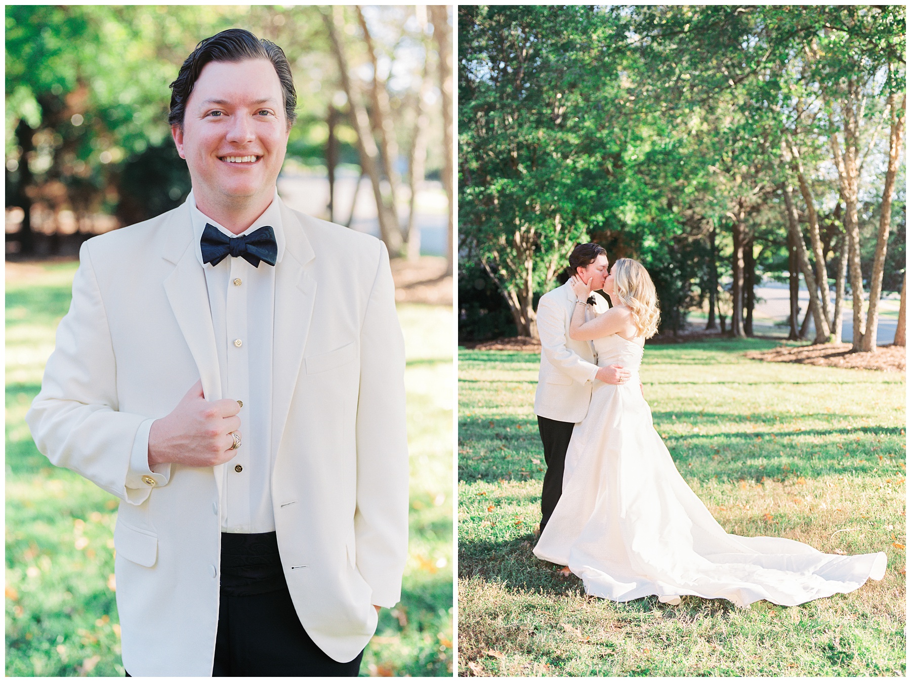 bride and groom kiss during portraits in Charlotte NC 