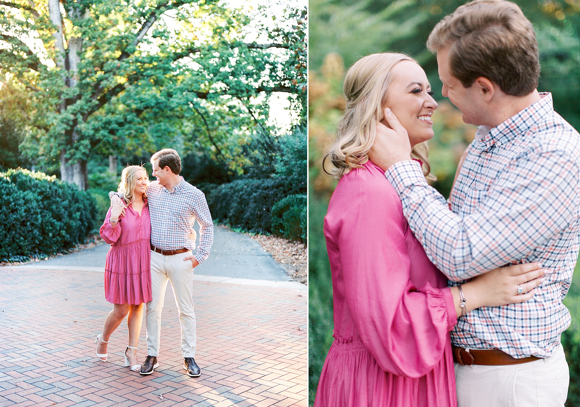 Duke Mansion engagement photos for woman in pink dress