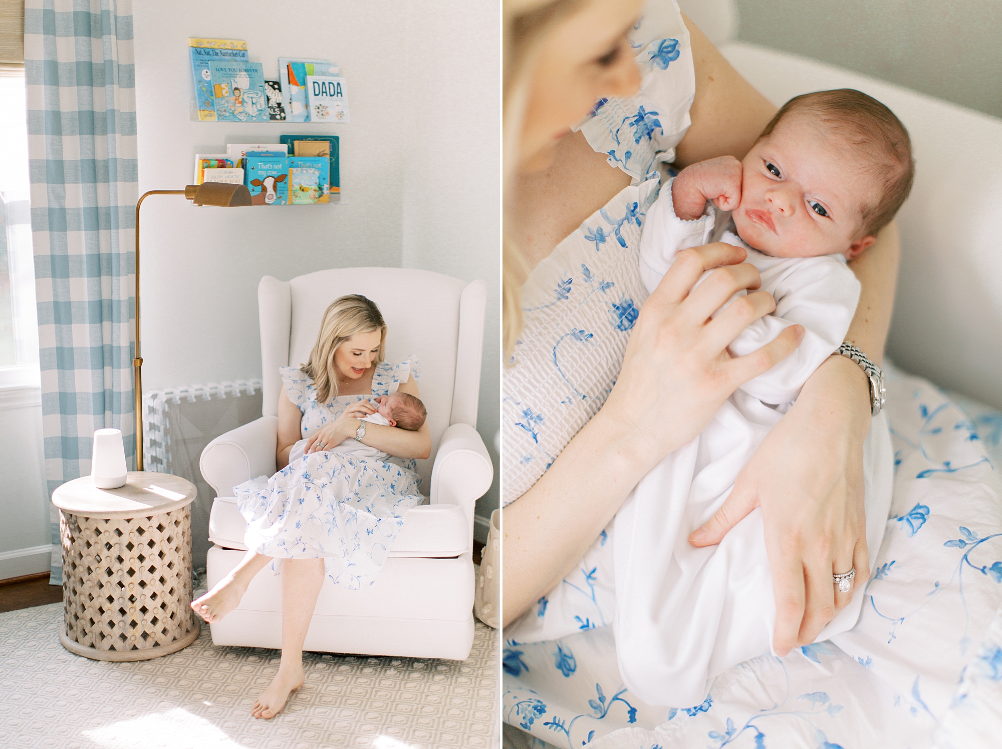 mom rocks son in nursery during lifestyle newborn session