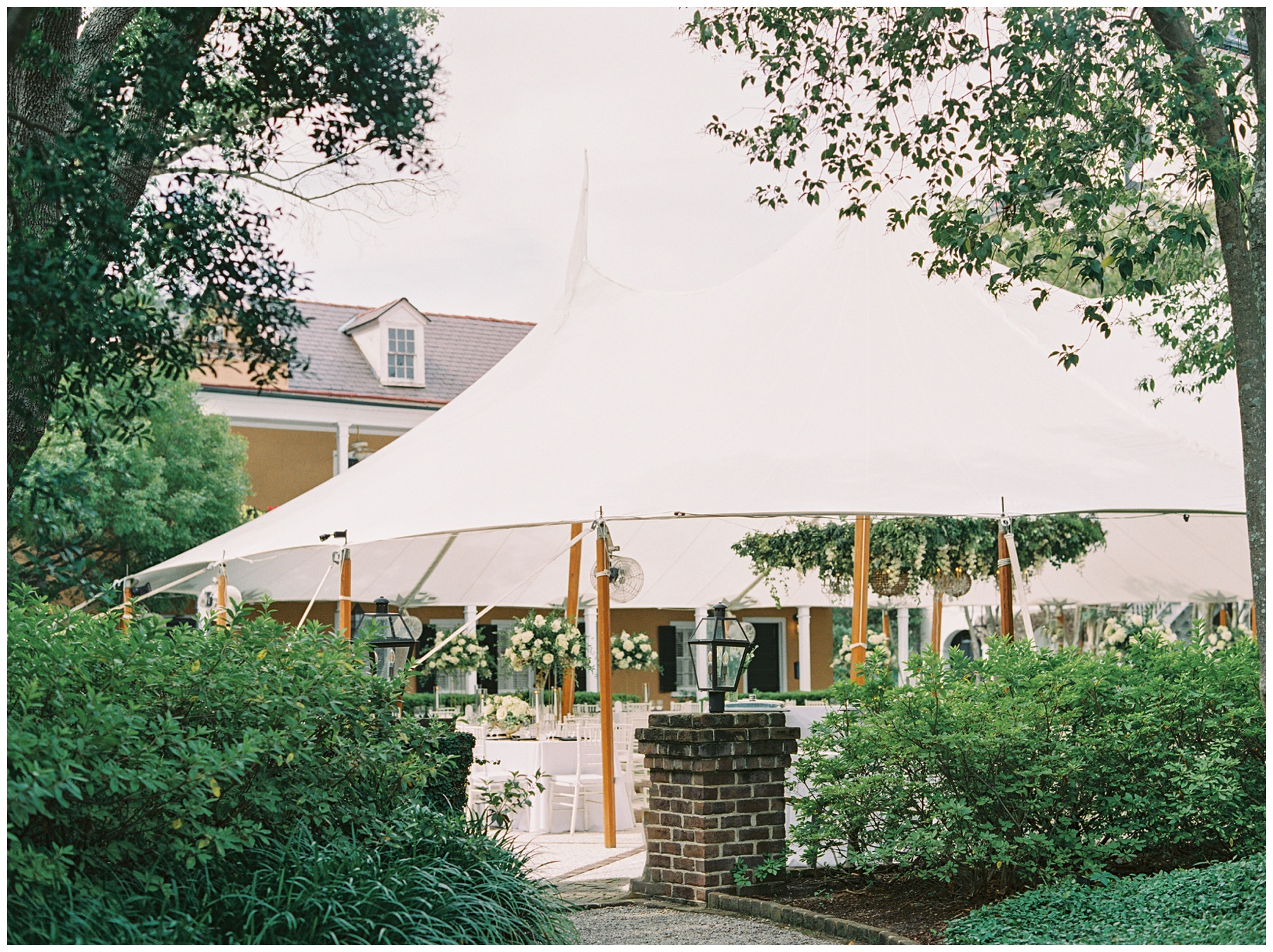 sailcloth tent above reception at the Governor Thomas Bennett House