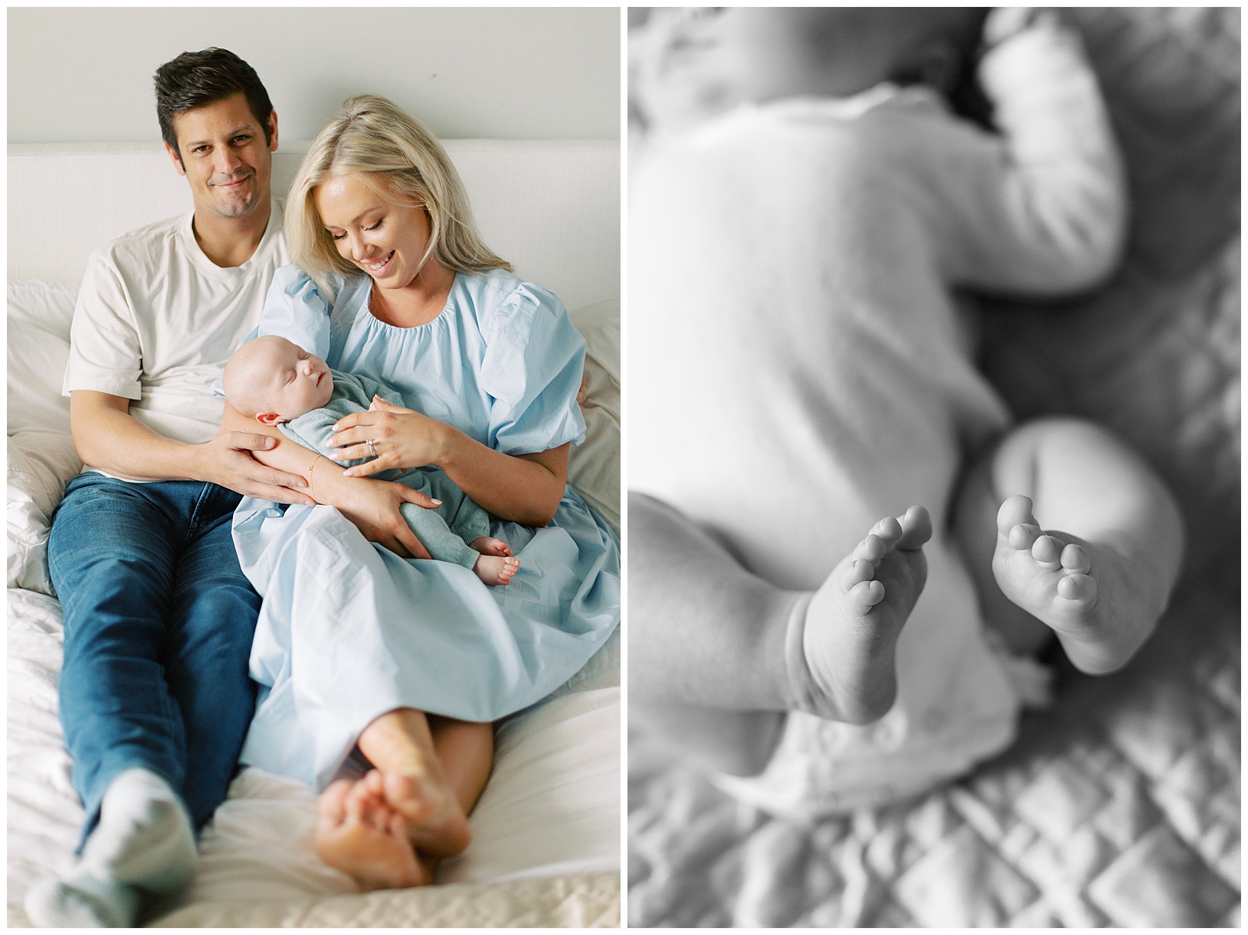 parents smile at son in mom's arms during Charlotte in-home newborn session