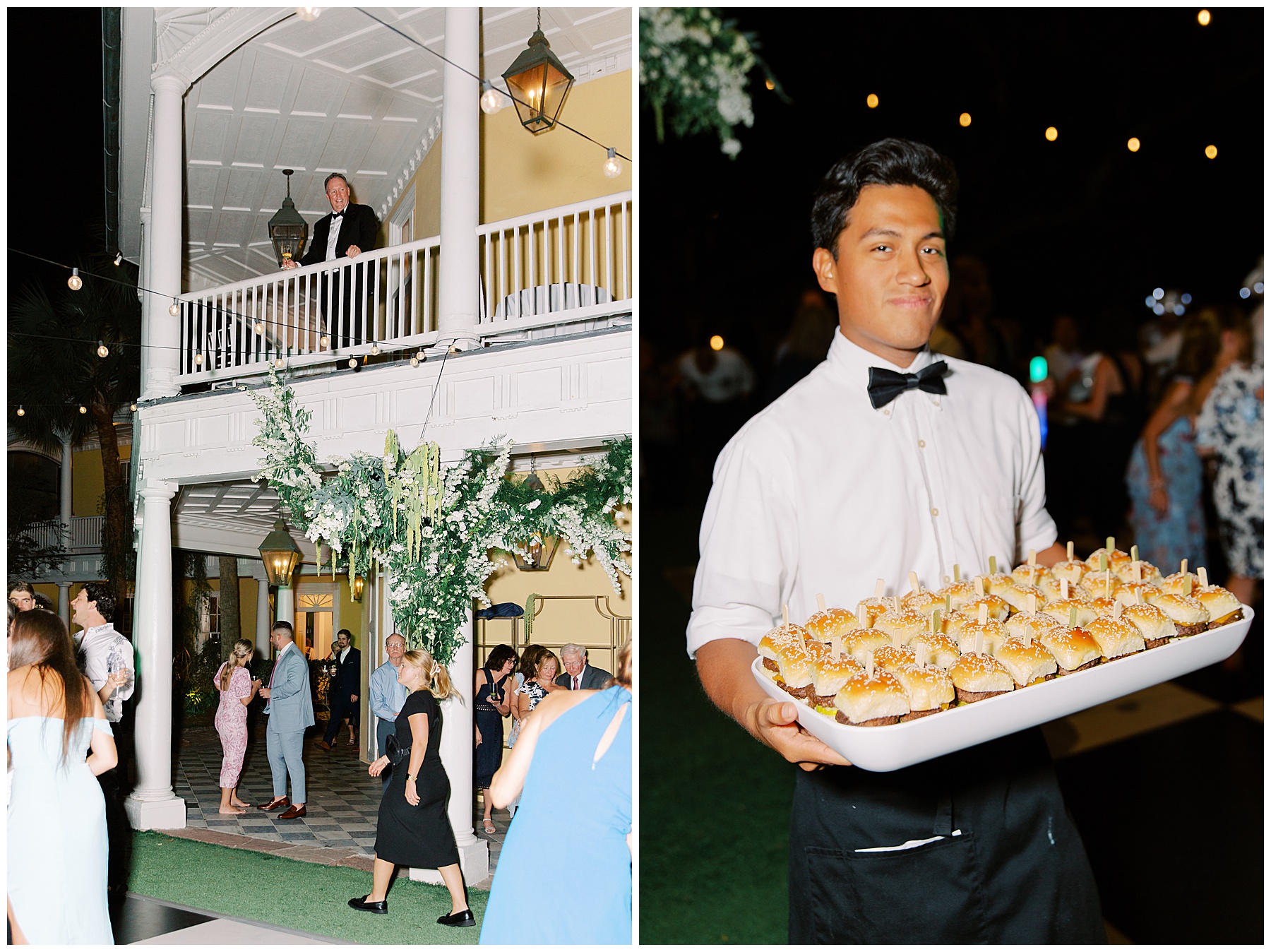 waiter carries around chicken biscuits during reception at the William Aiken House