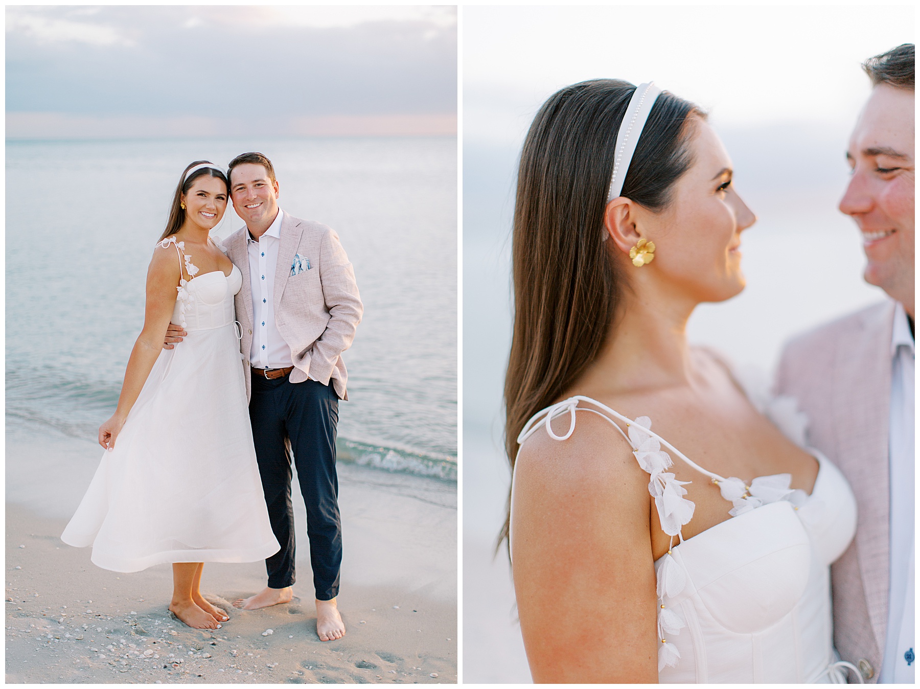 bride and groom pose on Naples Florida beach 