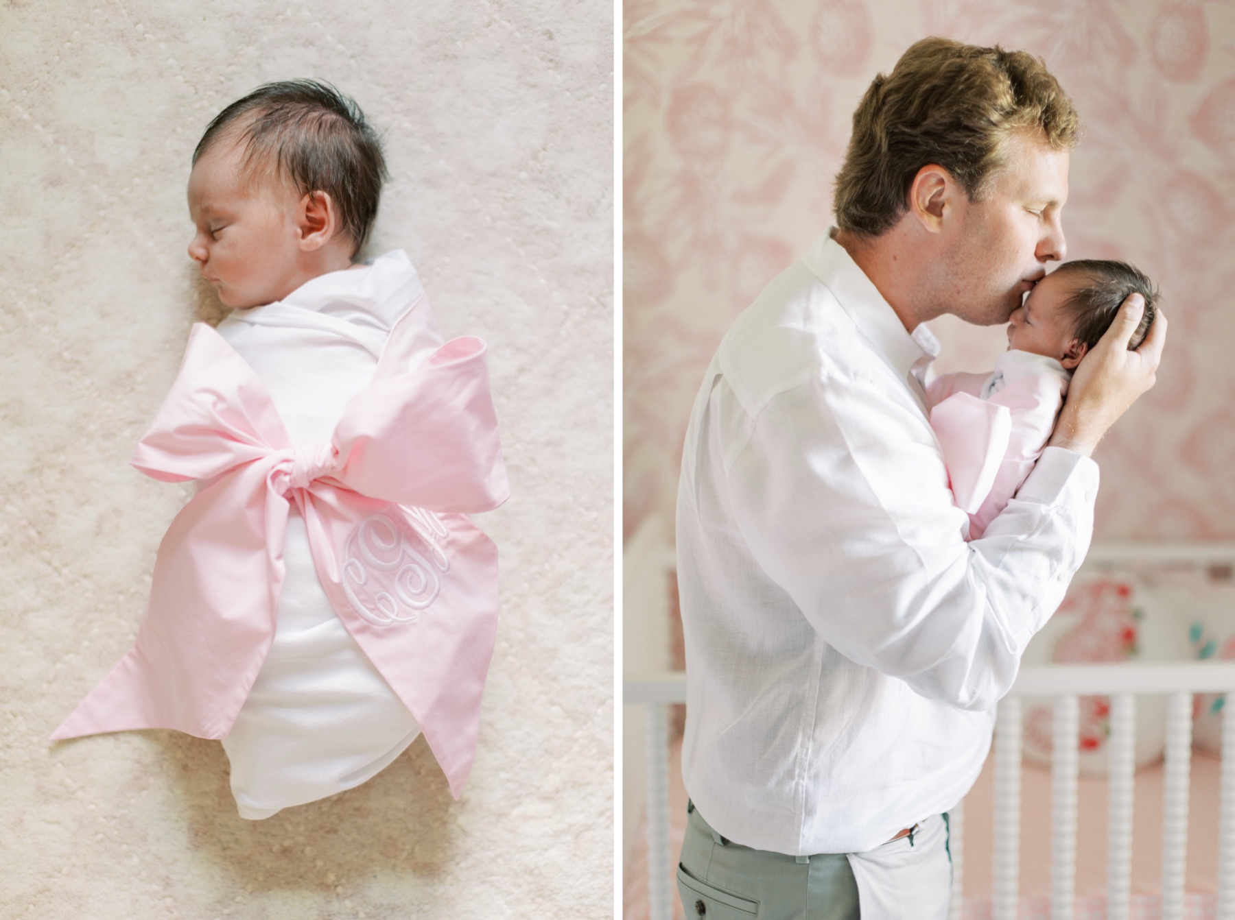 dad kisses newborn on the head 