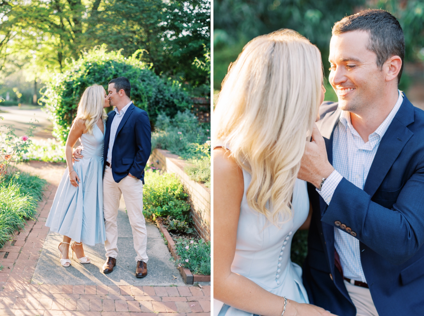 Engaged couple at Winghaven Gardens in Charlotte, NC during engagement session