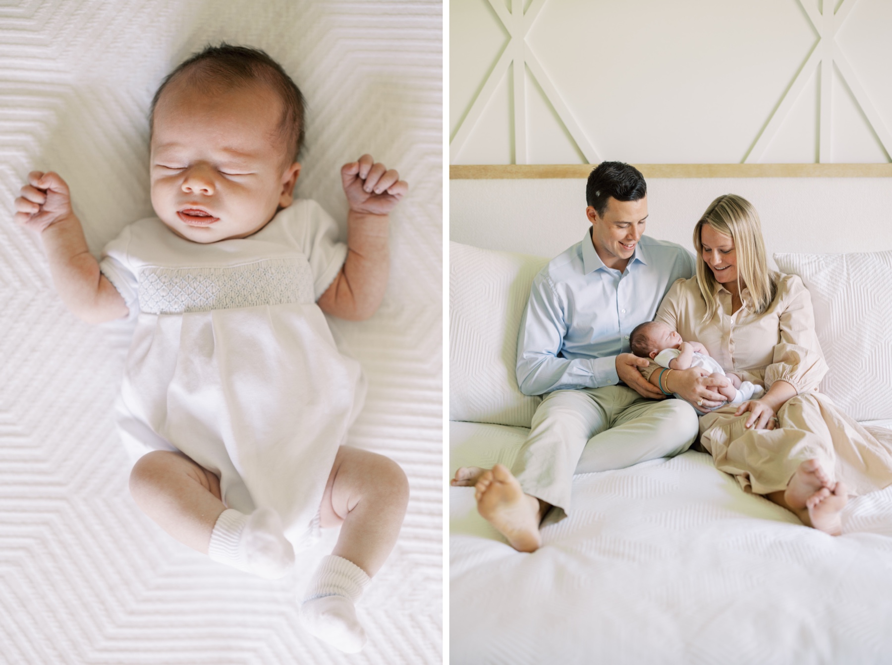 newborn boy sleeps in parents arms