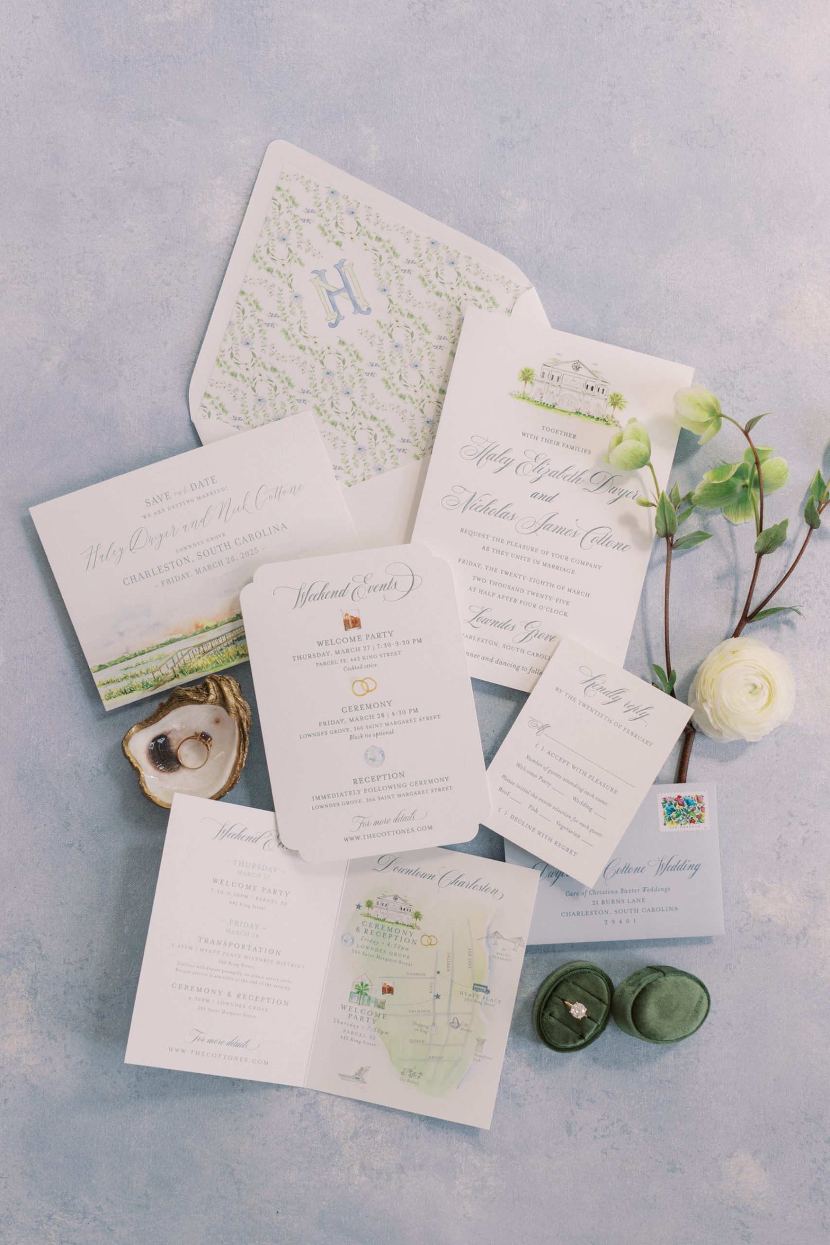 Wedding invitation suite and flat lay deisgn
