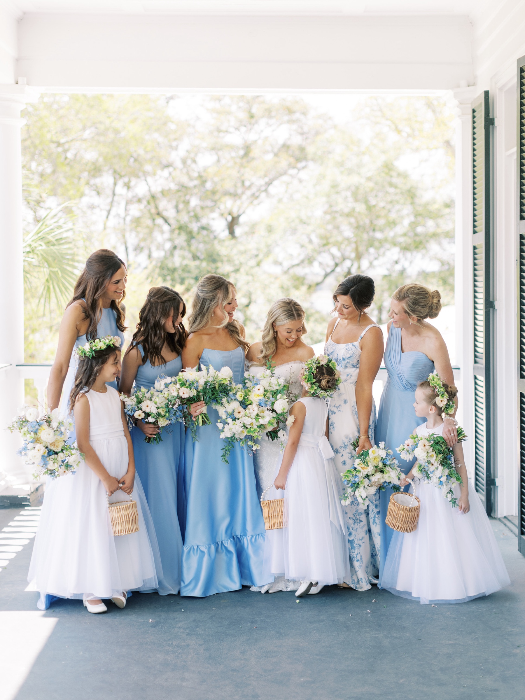 Elegant bridal paty portraits from Romantic Coastal Lowndes Grove Wedding