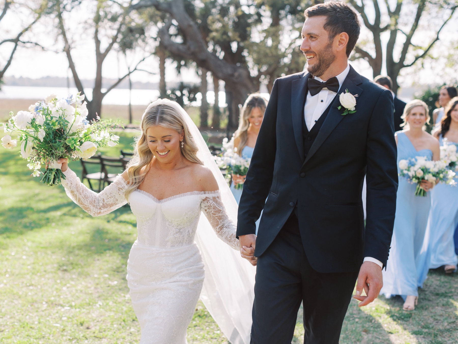 Newlyweds exit wedding ceremony