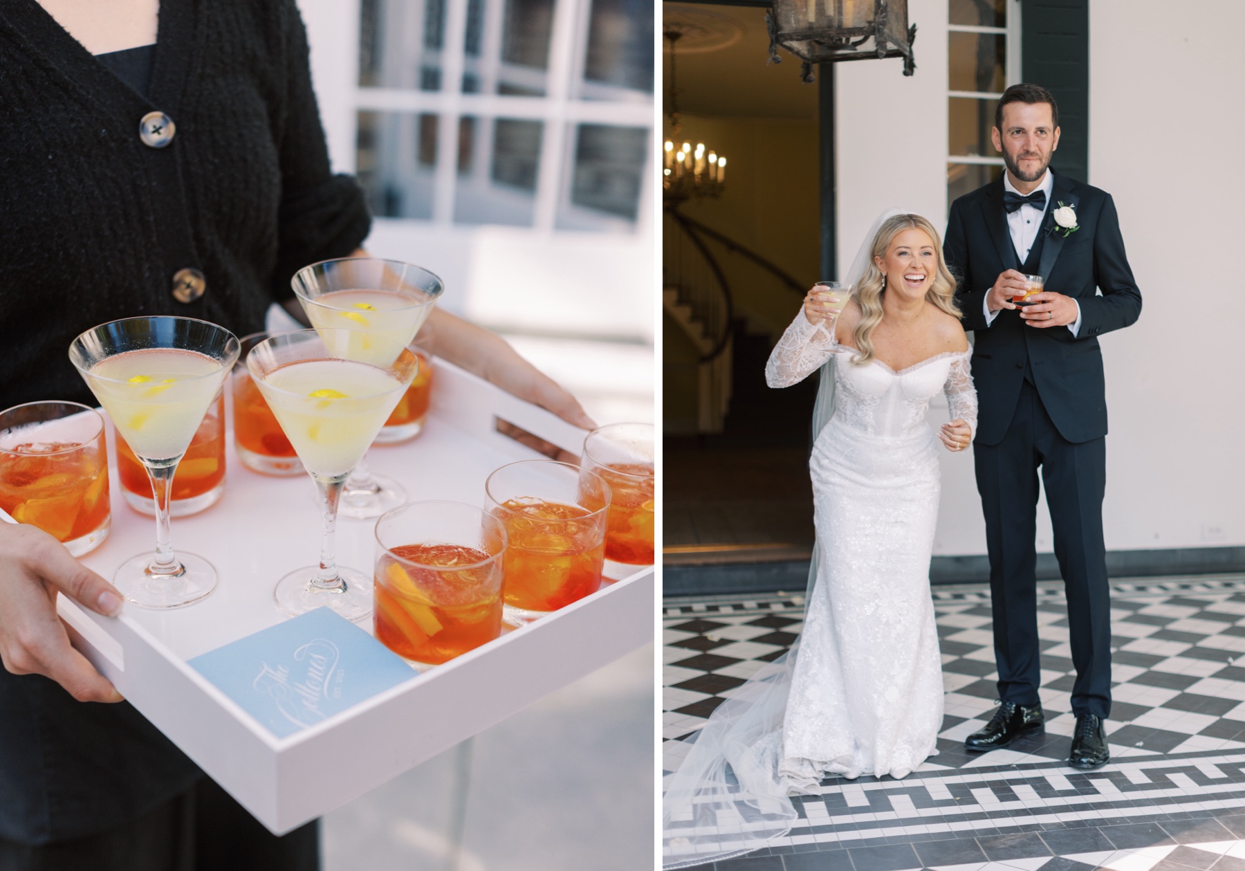 newlyweds share drink together 