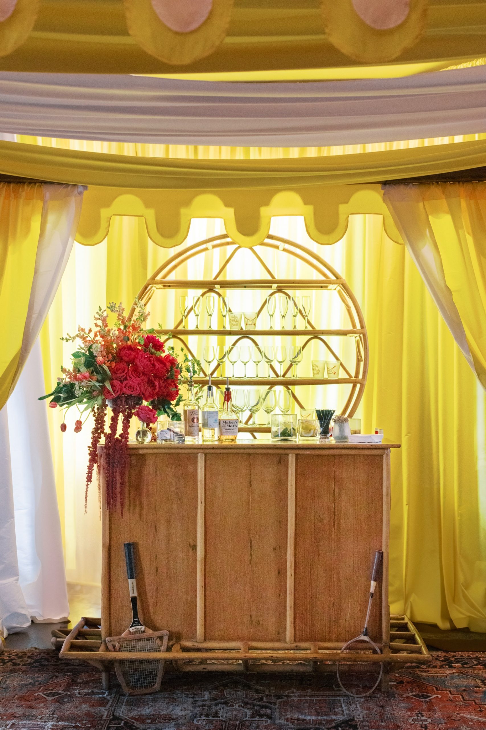 Yellow backdrop behind bar area 