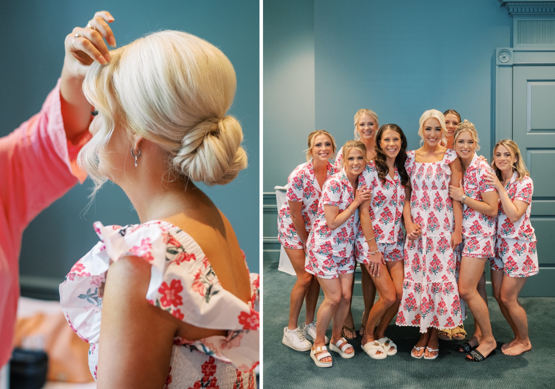 Bride and bridesmaids getting ready 