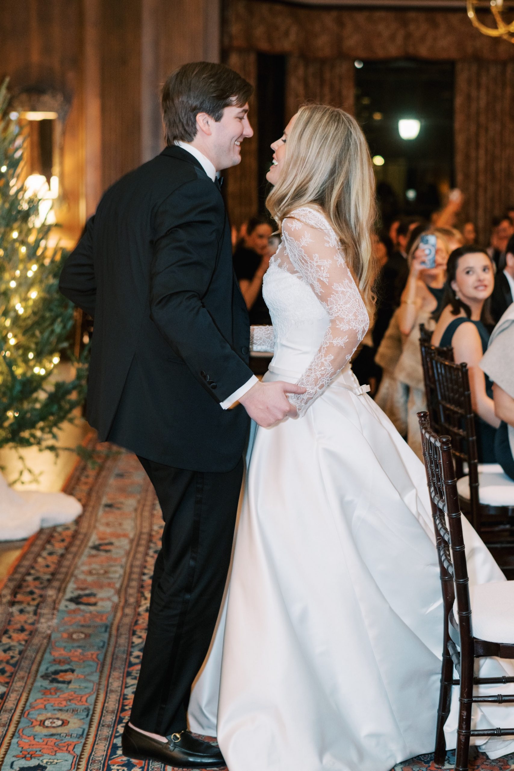 Newlyweds at wedding reception 