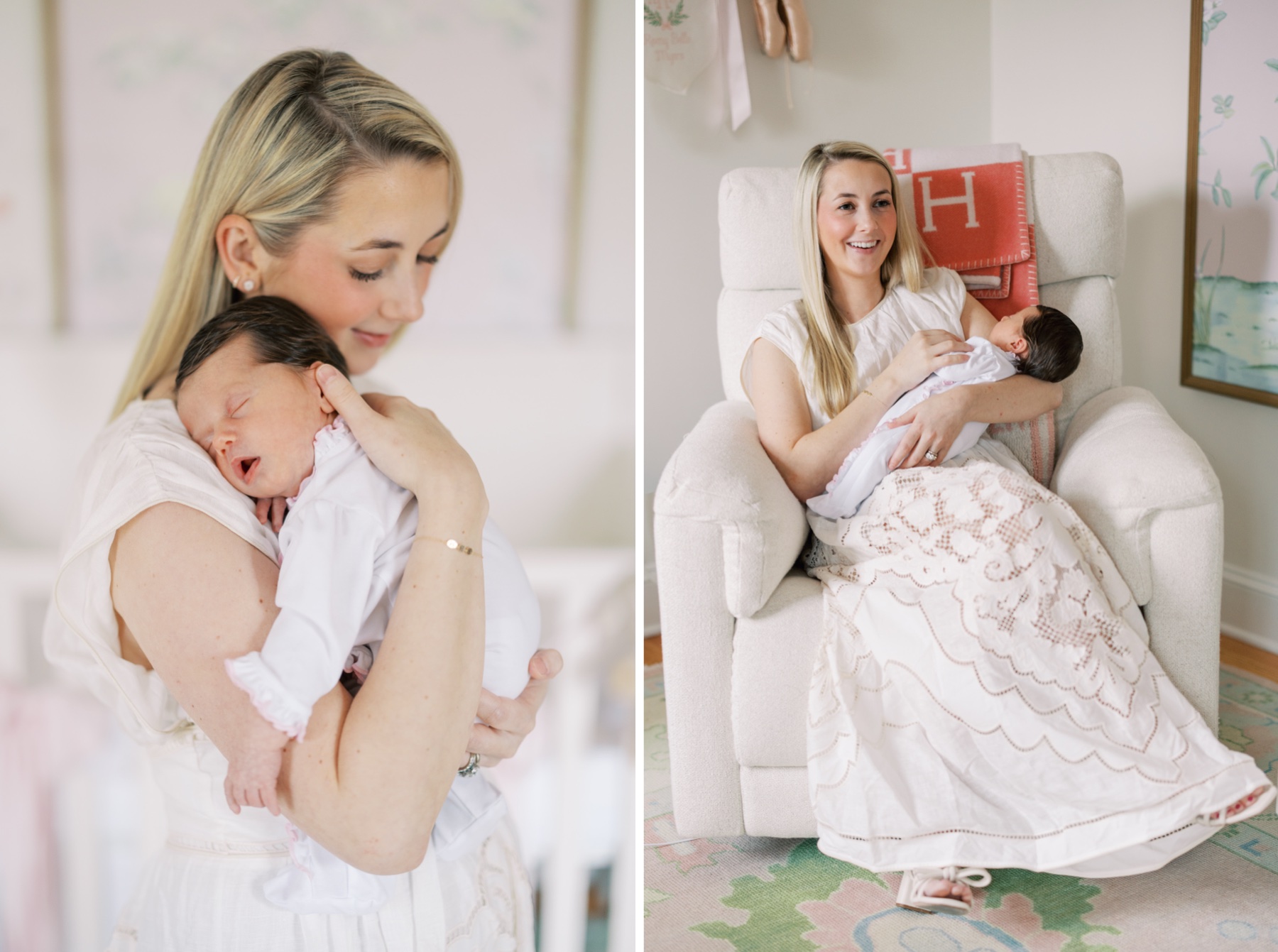 mom holds her newborn daughter in charlotte nc home