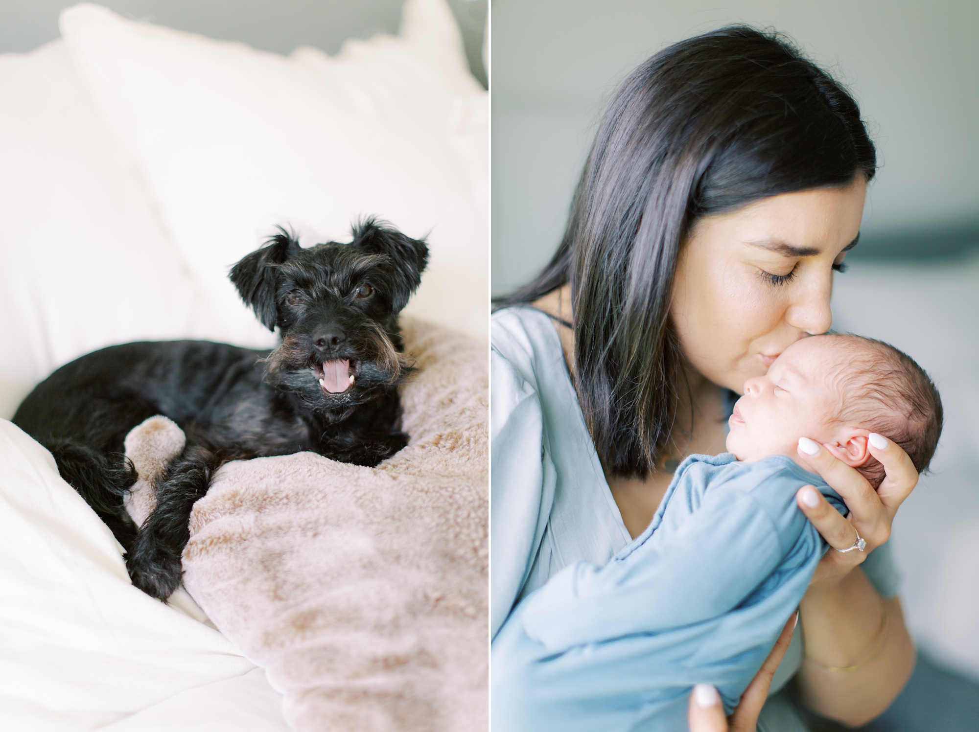 mom kisses baby boy during lifestyle photos at home