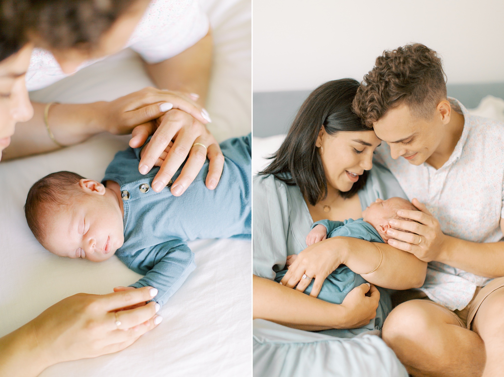 parents snuggle baby boy during Charlotte lifestyle newborn session