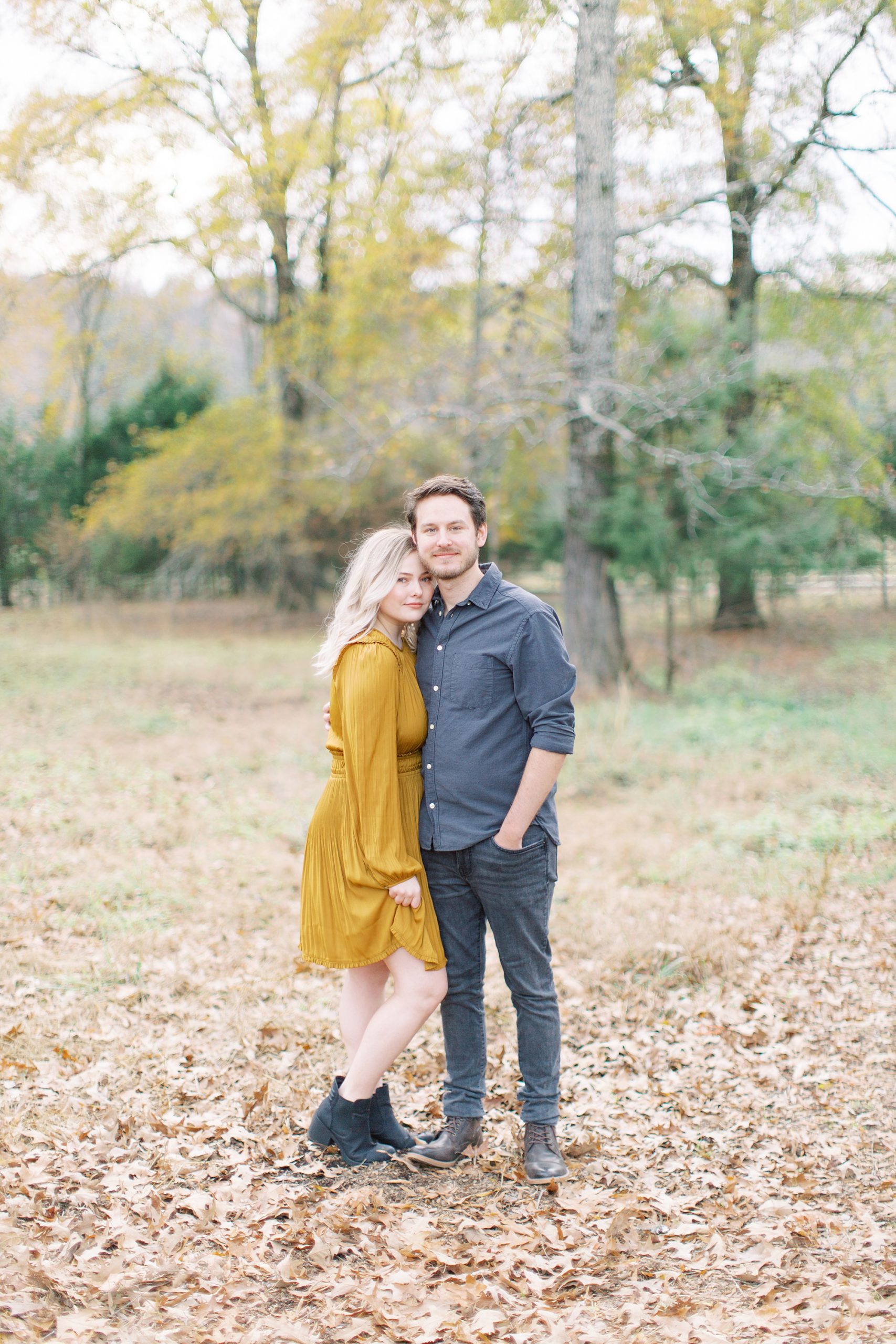 North Corner Haven engagement portraits with bride in mustard yellow dress
