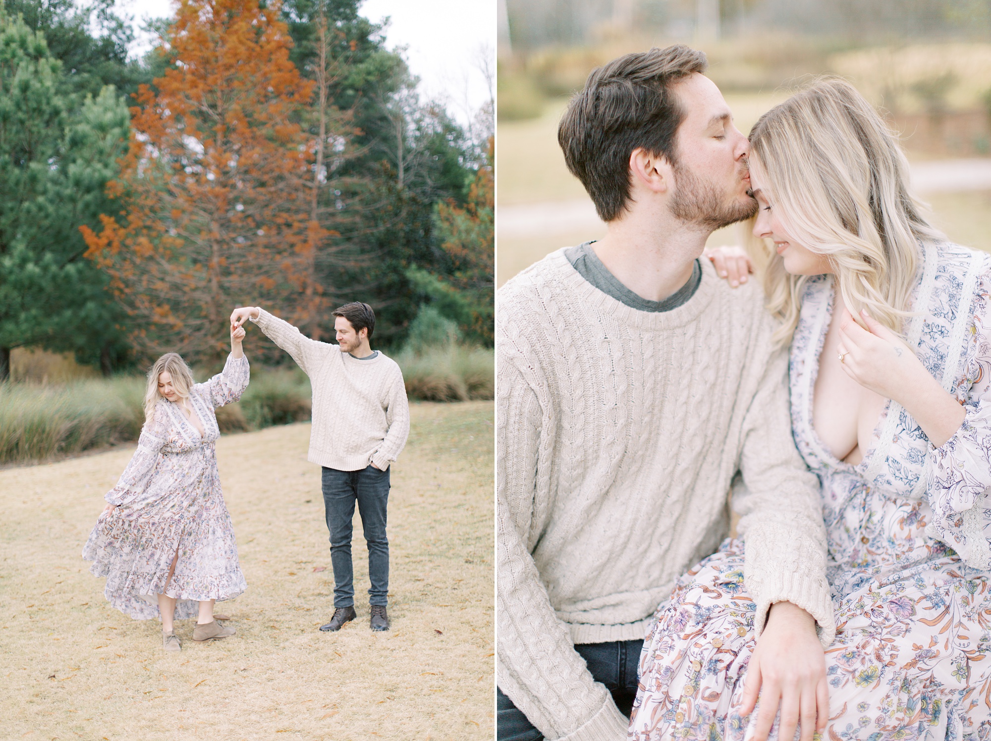 engaged couple dances during winter North Corner Haven engagement session