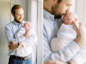 Charlotte newborn photographer captures dad hold ing baby boy