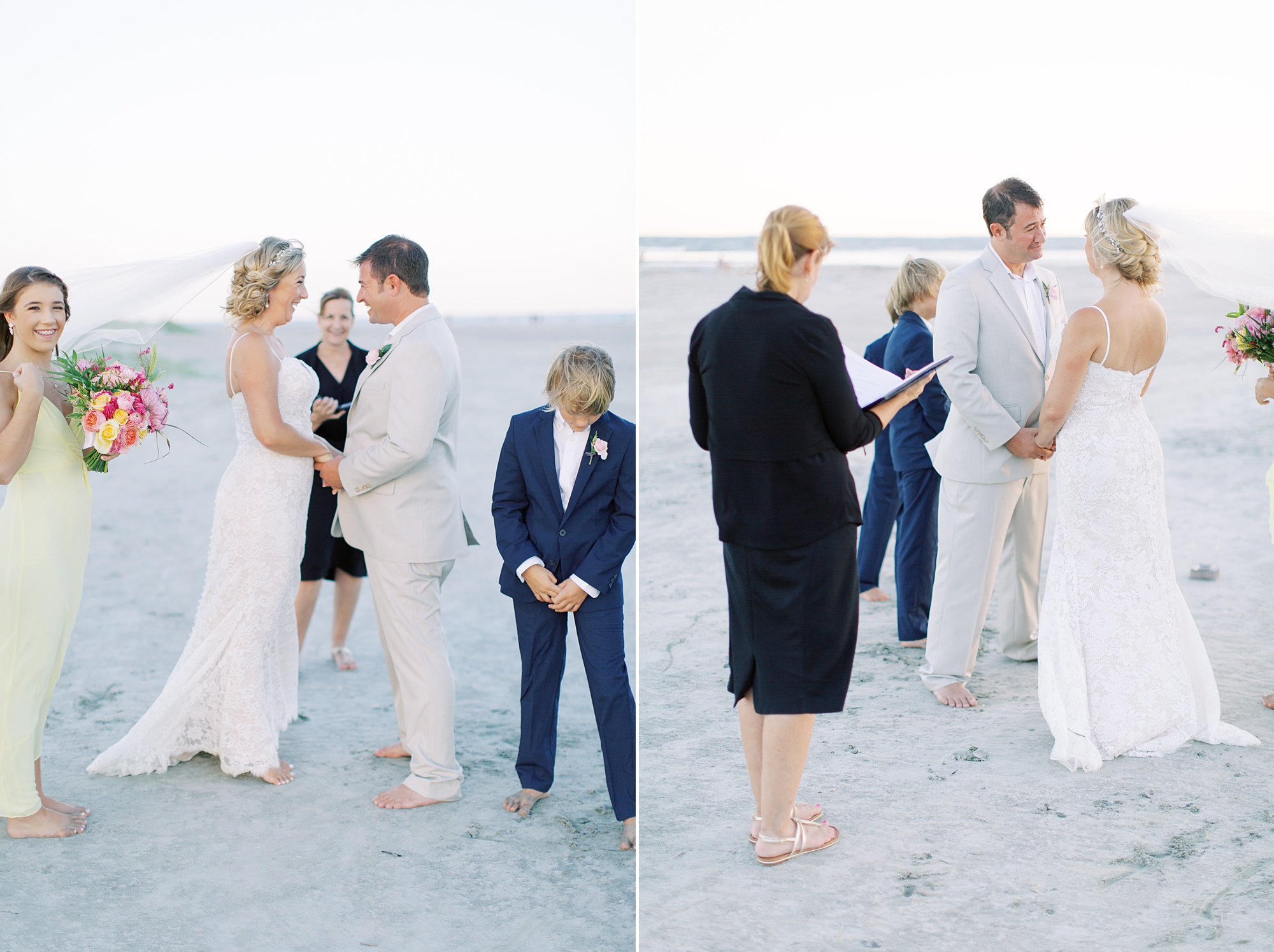 beach wedding for Charleston couple and family