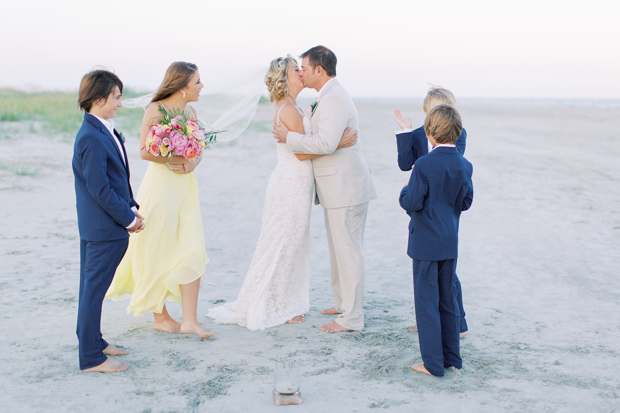 Sullivan's Island intimate wedding ceremony for newlyweds and their children