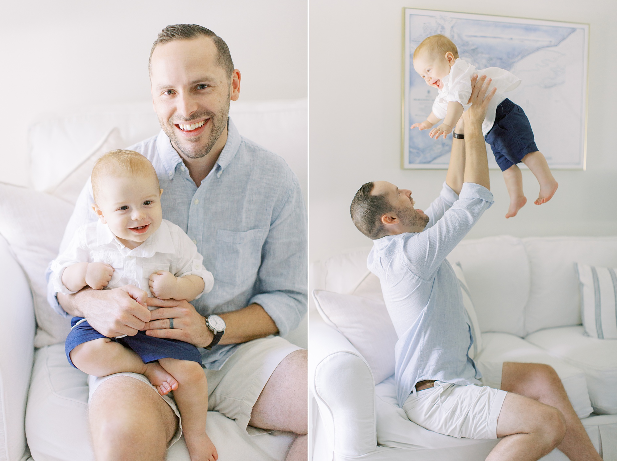 dad lifts toddler up during Charlotte Family Session
