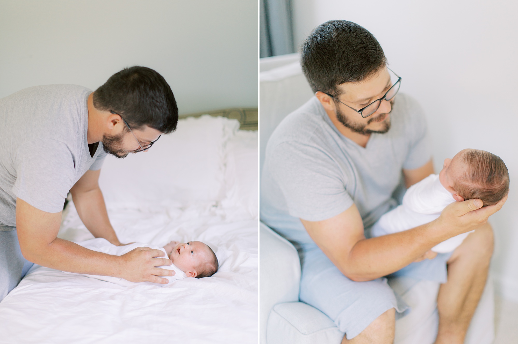 at home newborn portraits of baby boy with dad