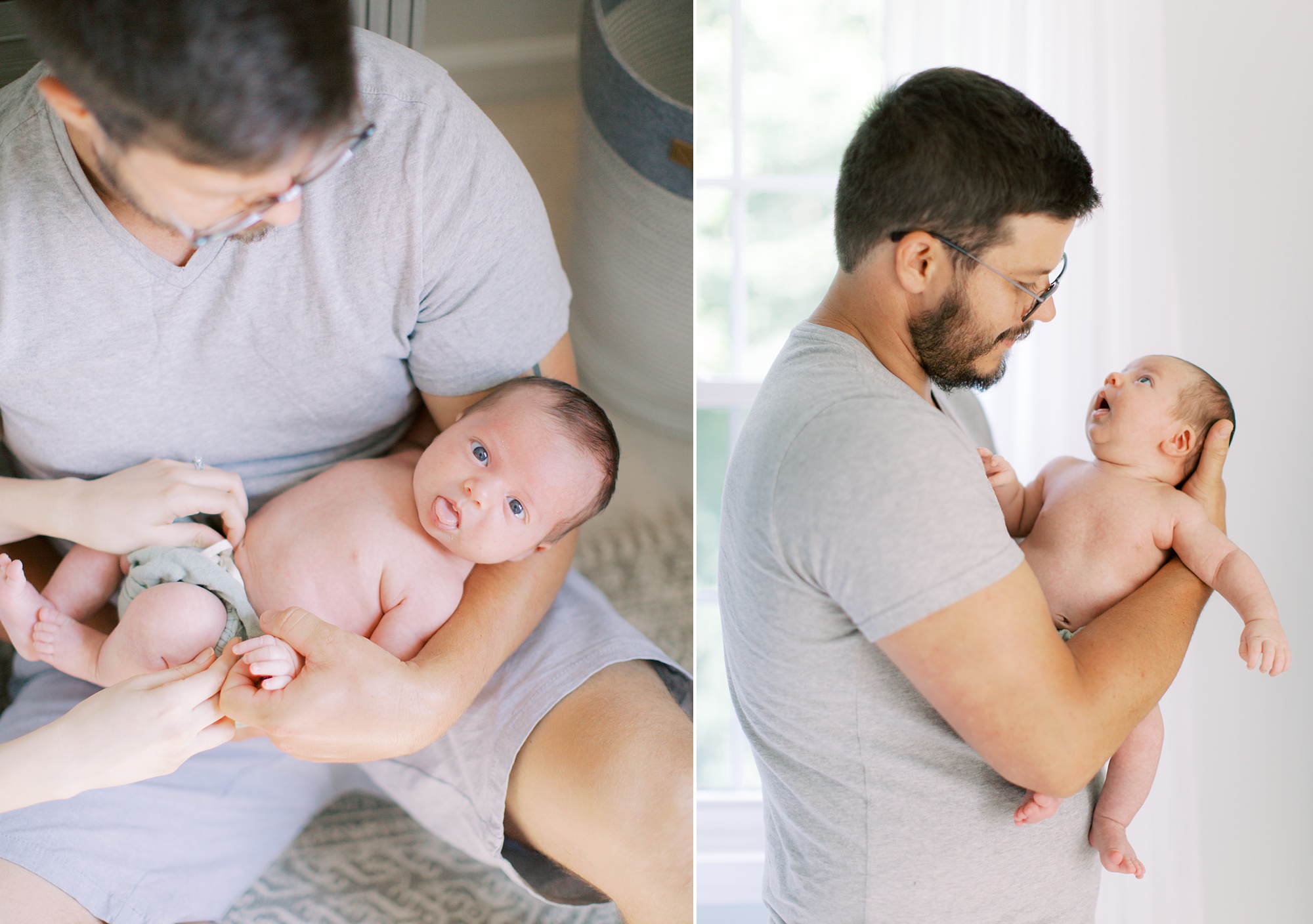 new dad holds baby boy in Charlotte nursery