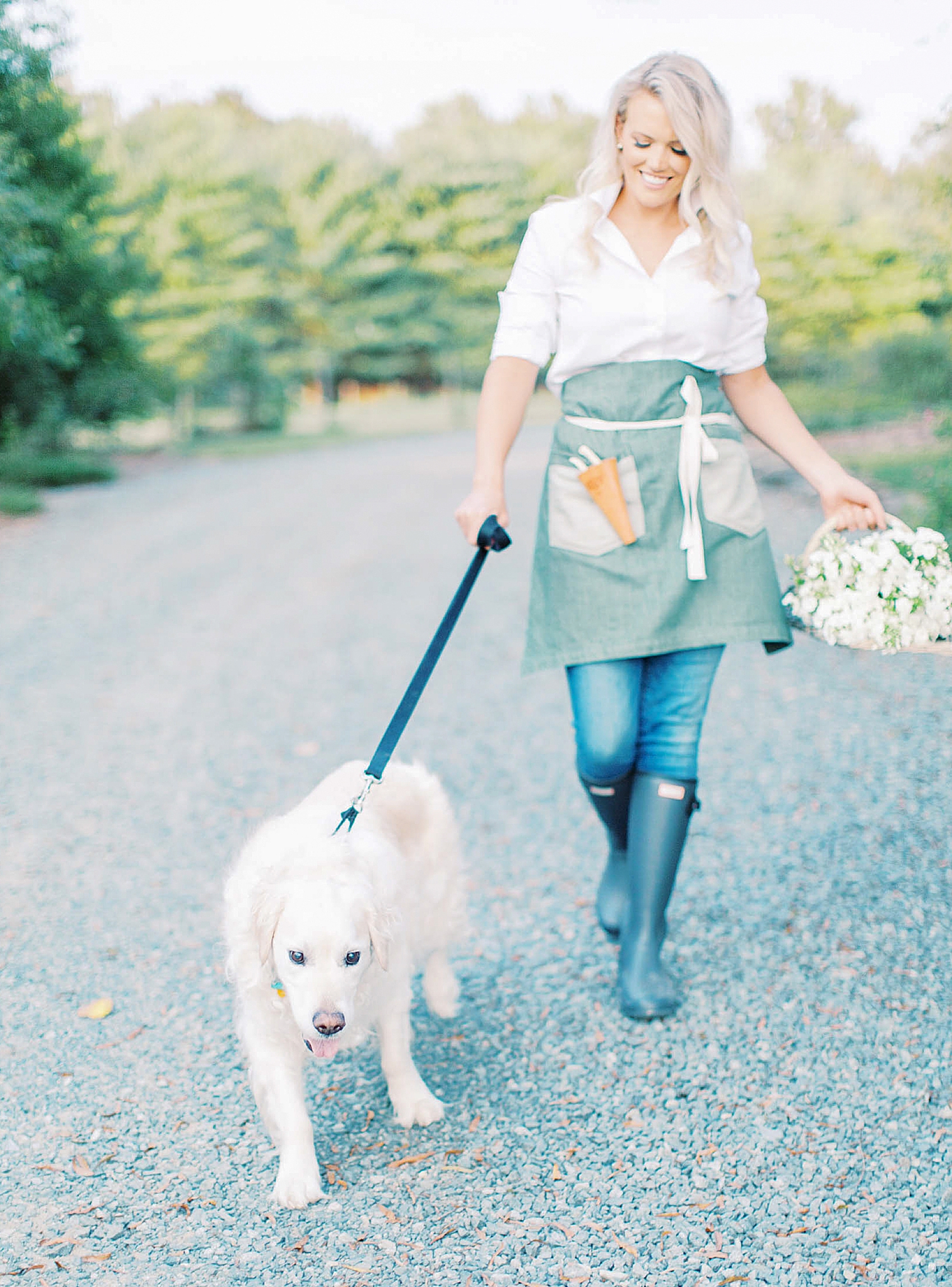 Charlotte florist walks dog during branding photos