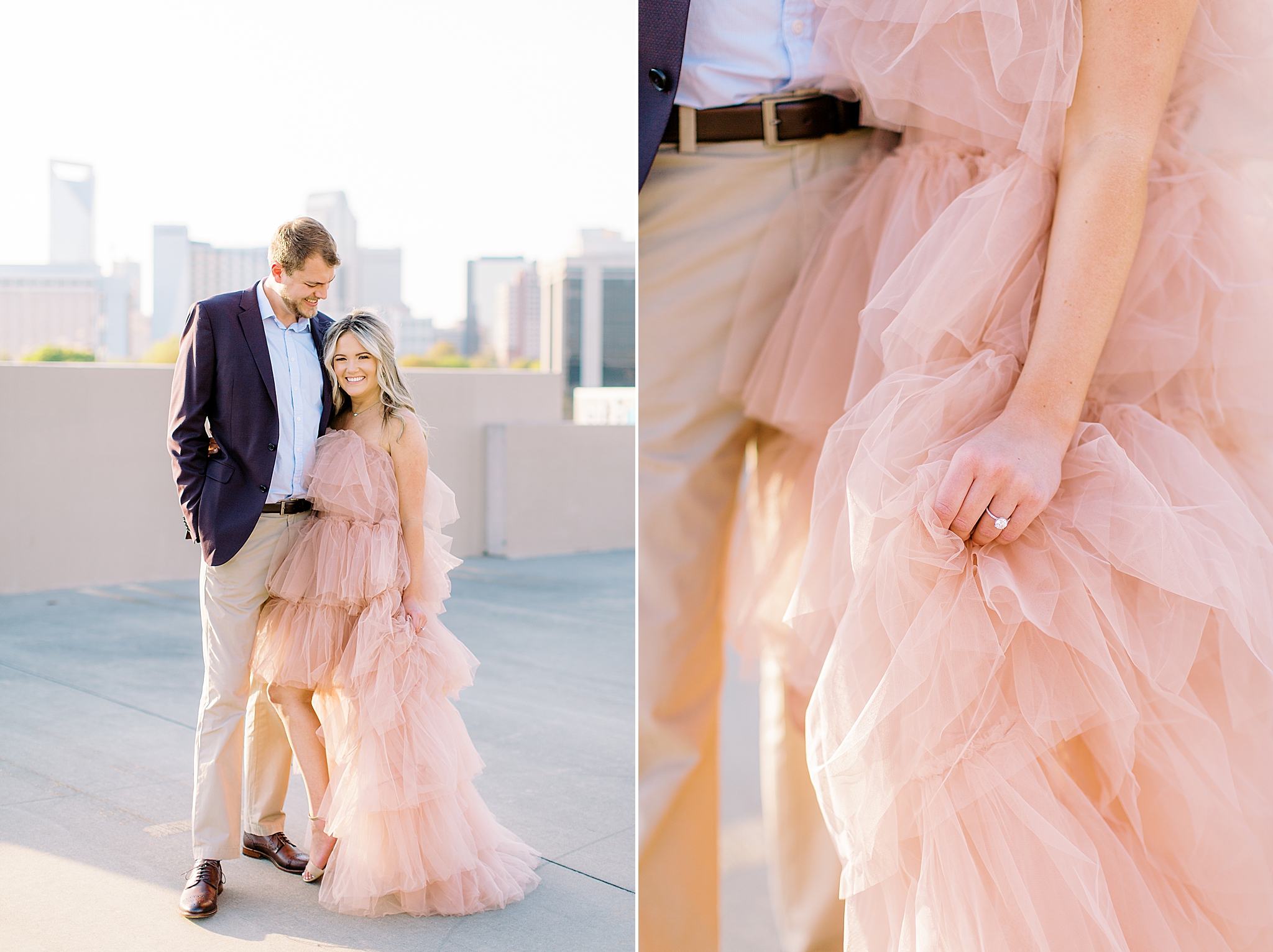 Uptown Charlotte engagement portraits on rooftop
