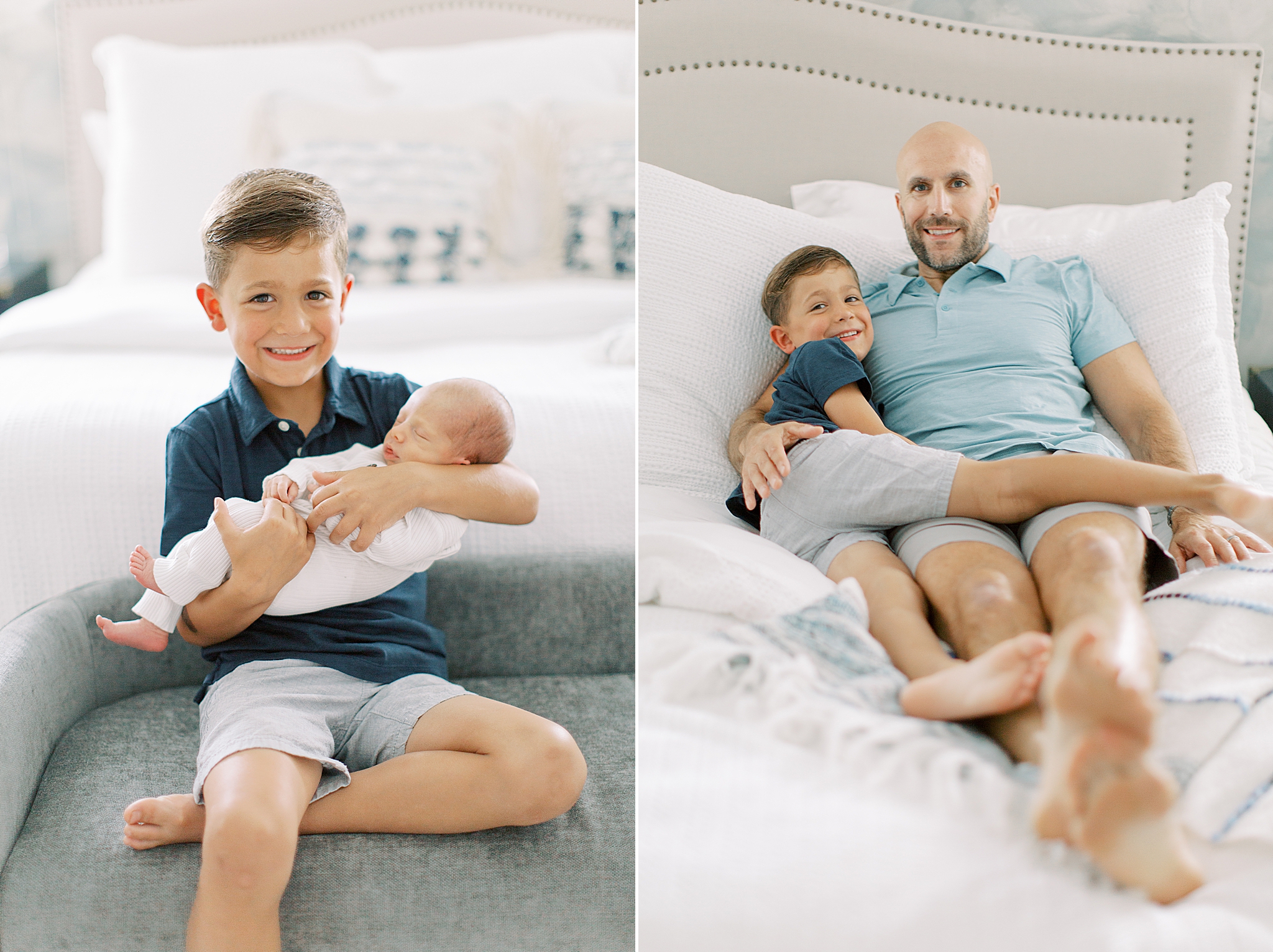 big brother holds newborn brother during Charlotte Newborn Session at Home