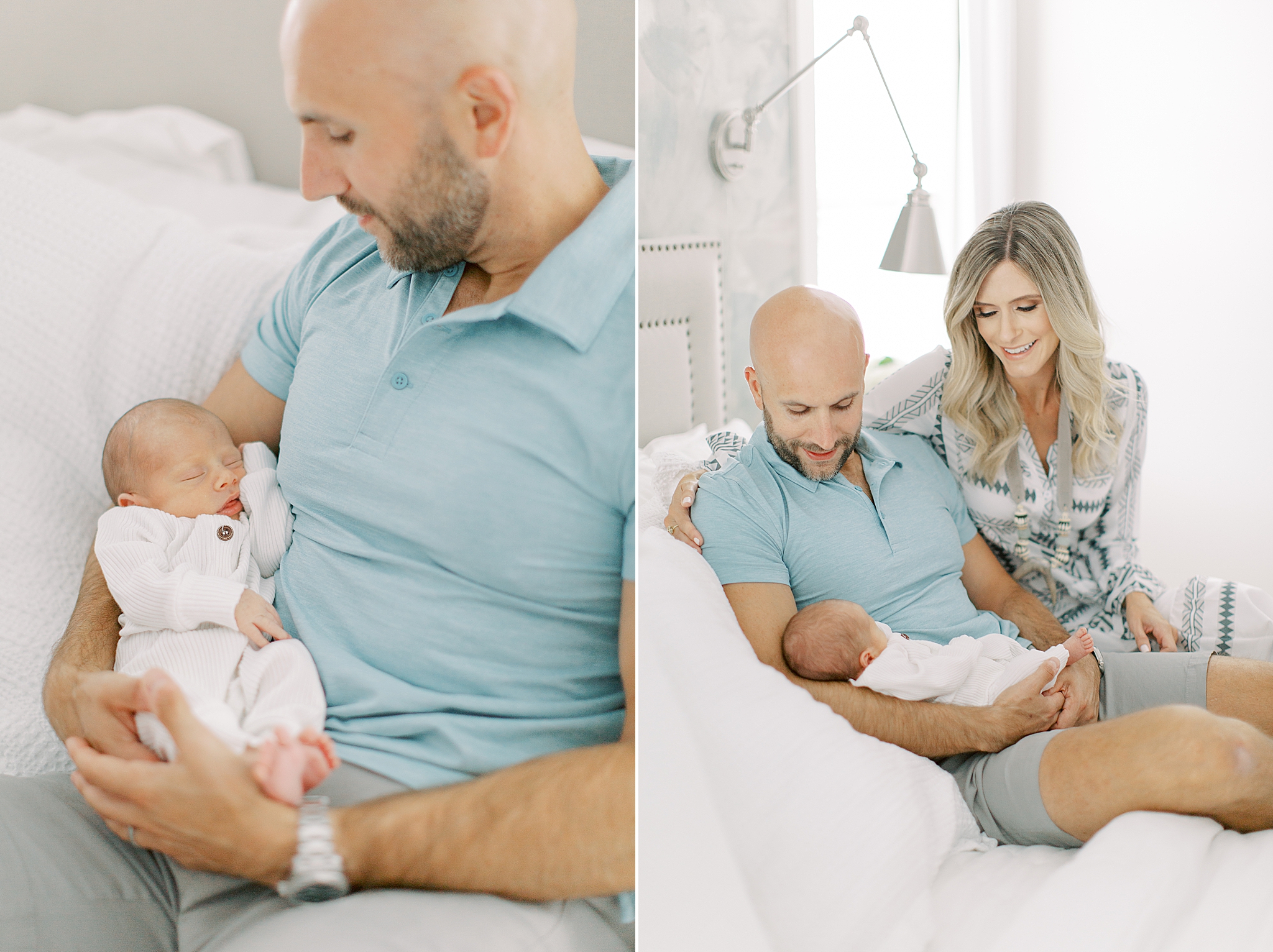dad holds new son during Charlotte newborn session at home